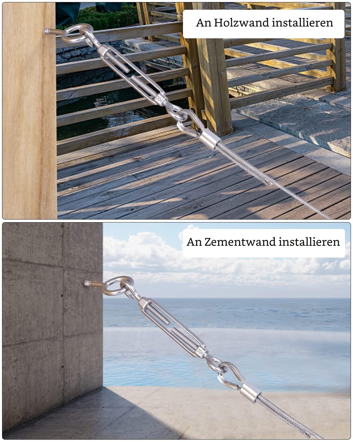 30m Φ 3mm Stahlseil Kit, Drahtseil Spanndraht Edelstahl 304, Stahlseil Ummantelt mit ösen Seilspanngarnitur, Spannschloss, für gardinenseil, wäscheleinen, String Light Suspension