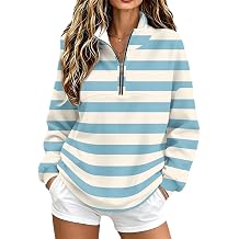 Quarter Zip Pullover Women Striped Collared Cute Oversized Sweatshirt