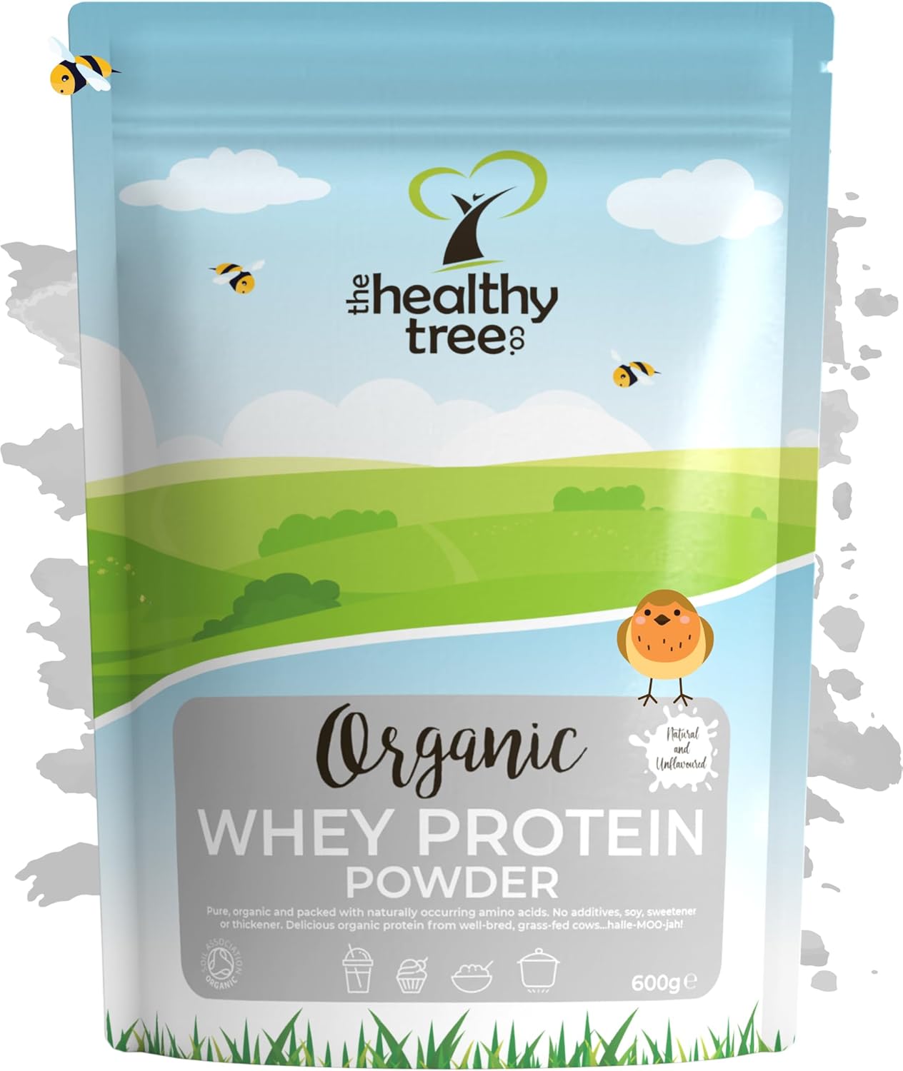 Organic Whey Protein Powder (600g) – Grass Fed Unflavoured Organic Protein Powder by TheHealthyTree Company – Low Carb Natural Protein for Muscle Growth & Recovery
