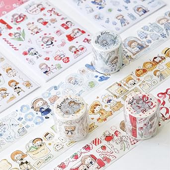Alideco 3pcs Decorative Adhesive Tapes Cartoon Girl Molinta Colorfull Washi Tape Great for Bullet Journal Supplies, Arts, Scrapbook, DIY Crafts, Planners hongzonglan
