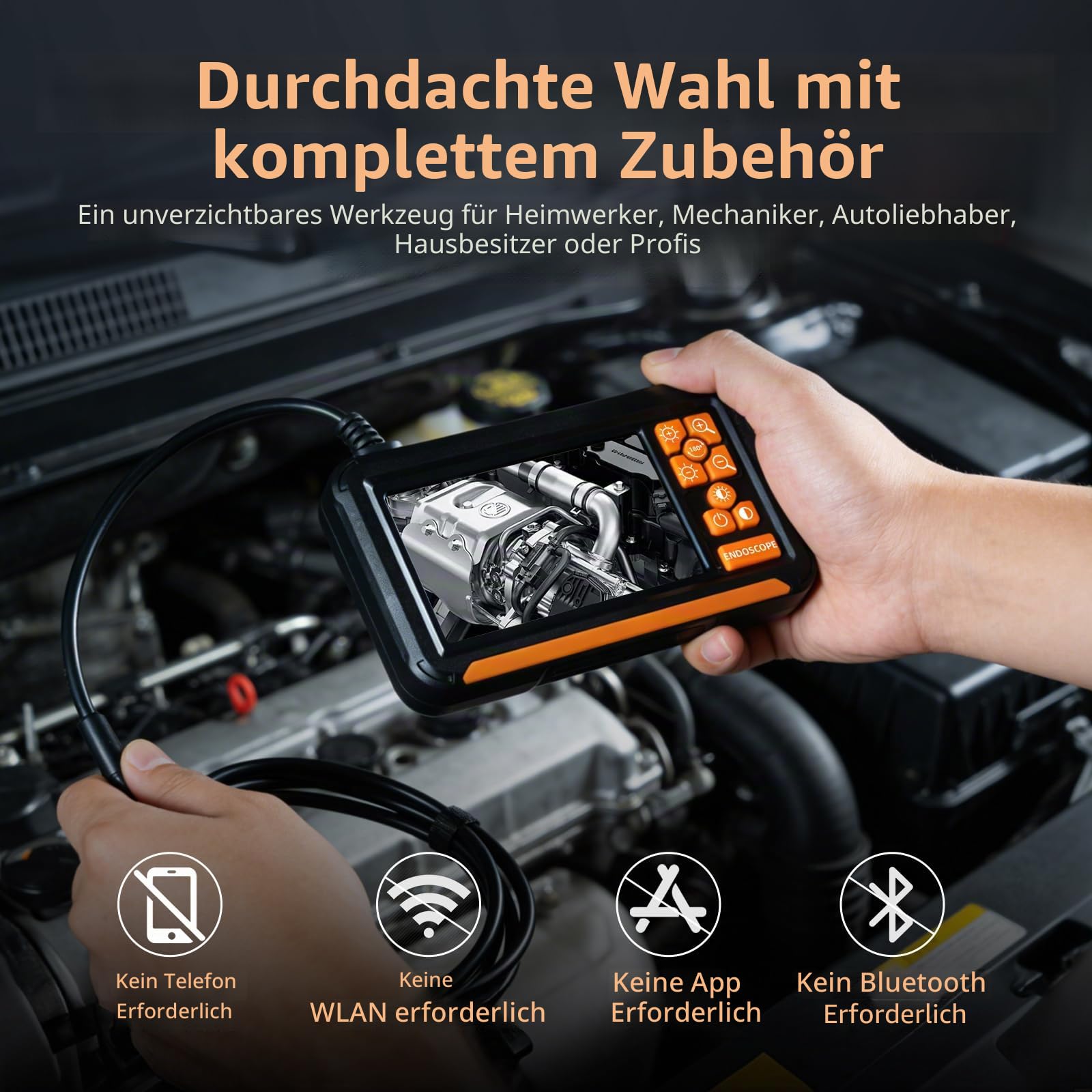 Endoskopkamera mit Licht, 4.3-Zoll-IPS- Bildschirm, 7.9mm IP67 wasserdichte Inspektionskamera mit verbessertem Smart-Chip für Autoreparatur, Lüftungsrohre, Kanalinspektion, 2m Semi-Rigid Kabel