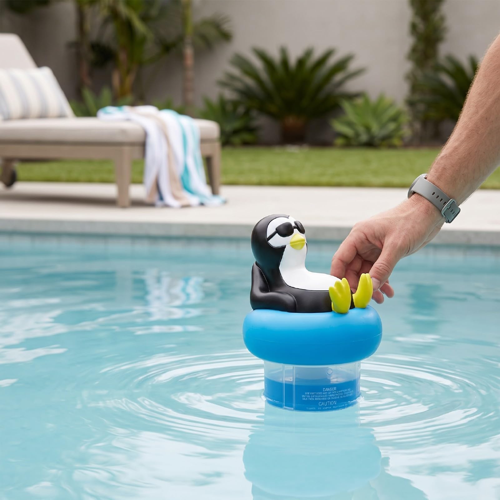 Dispensador de Flotador de Piscina Plegable, Dispensador Automático de Cloro Flotante para Piscinas Grandes y Pequeñas, SPA, con Forma de Pingüino de Liberación Ajustable