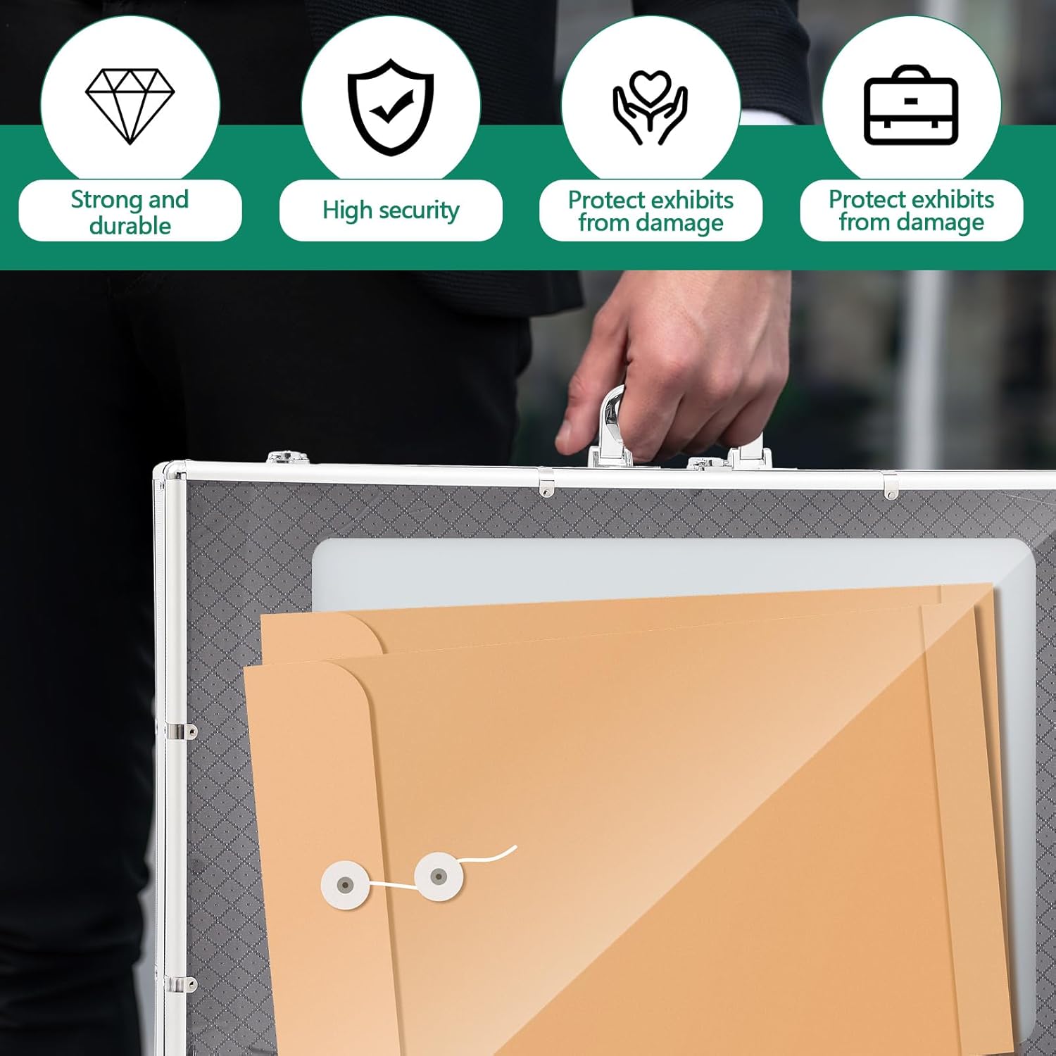 Trade Show Display Case Portable Aluminum Sports Card Table Top Display Case Frame Clear Acrylic Showcase Cabinet Box with Lock for Trading Cards Jewelry Collectibles(Silver,36"x24")