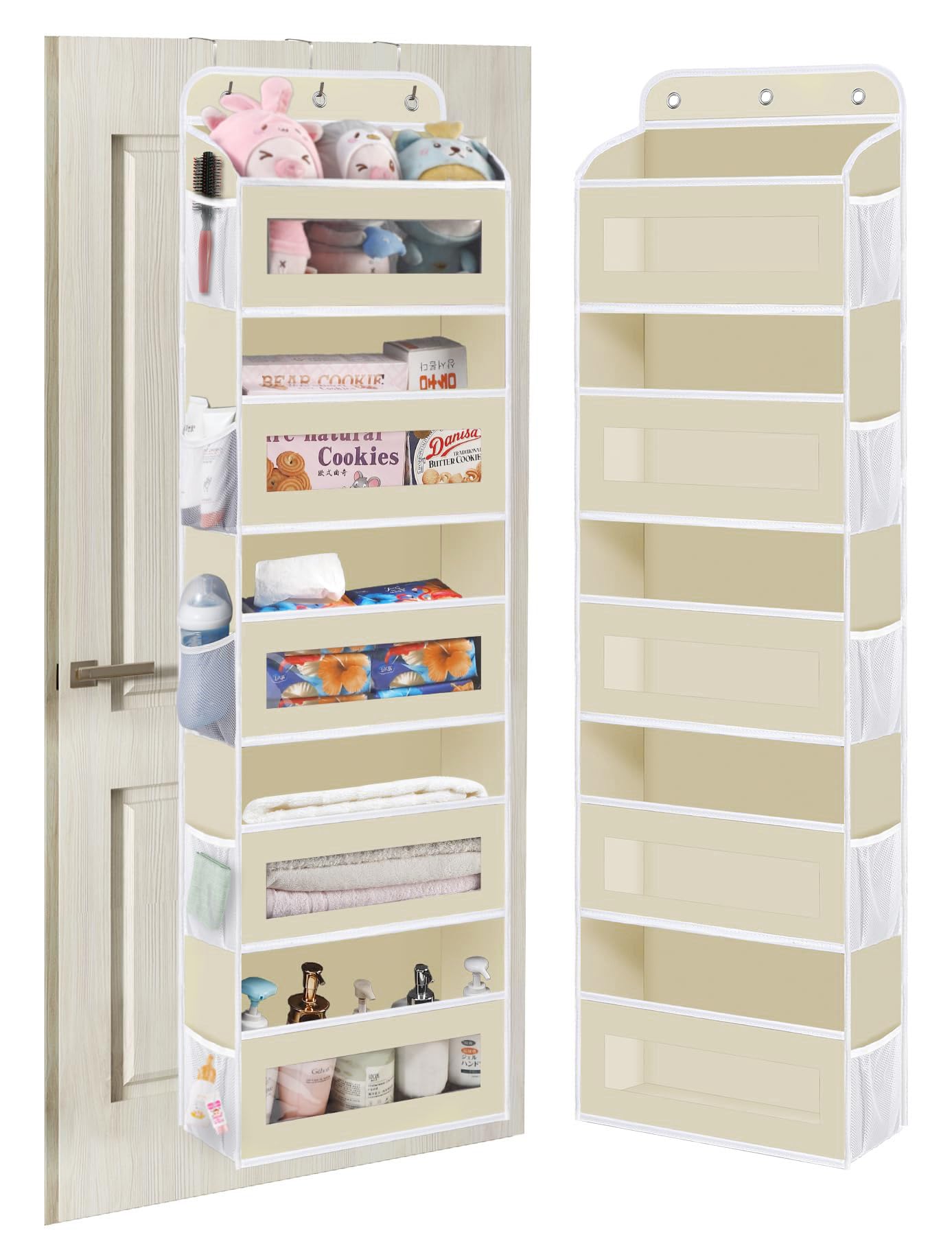 KYEVIS Over the Door Organizer with 5 Pockets 10 Side Mesh Pockets, 50lbs Load Anti Tilt Back of Door Organizer, Behind Door Storage for Bathroom, Bedroom, Nursery Baby Essentials for Newborn