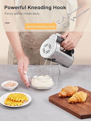 Miniatura 4 de Batidora de mano eléctrica de mano, mezclador eléctrico de 6 velocidades y turbo, batidora de mano de 300 W con 2 batidores de acero inoxidable y 2