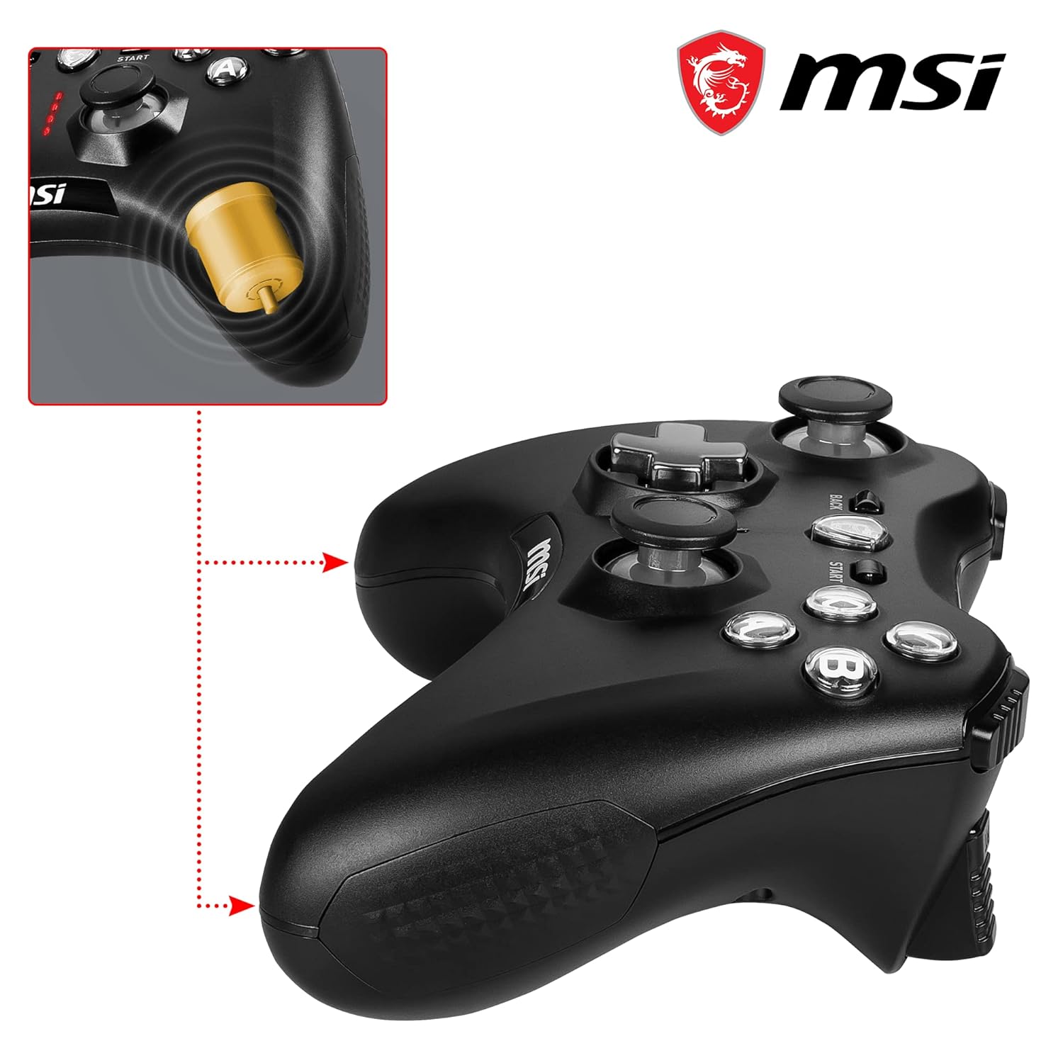 MSI FORCE GC20 V2 Wired PC Gamepad Controller - Interchangeable D-Pad Covers, Dual Vibration Motors, USB 2.0 - Wired : Video Games
