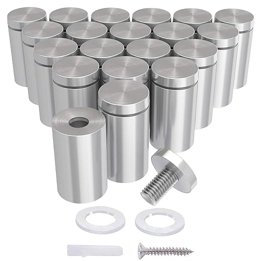 LuckIn 20-Pack Standoff Screws (1/2 in. Dia x 1 in. L), Stainless Steel Standoff Mounting Hardware for Acrylic Signs, Silver
