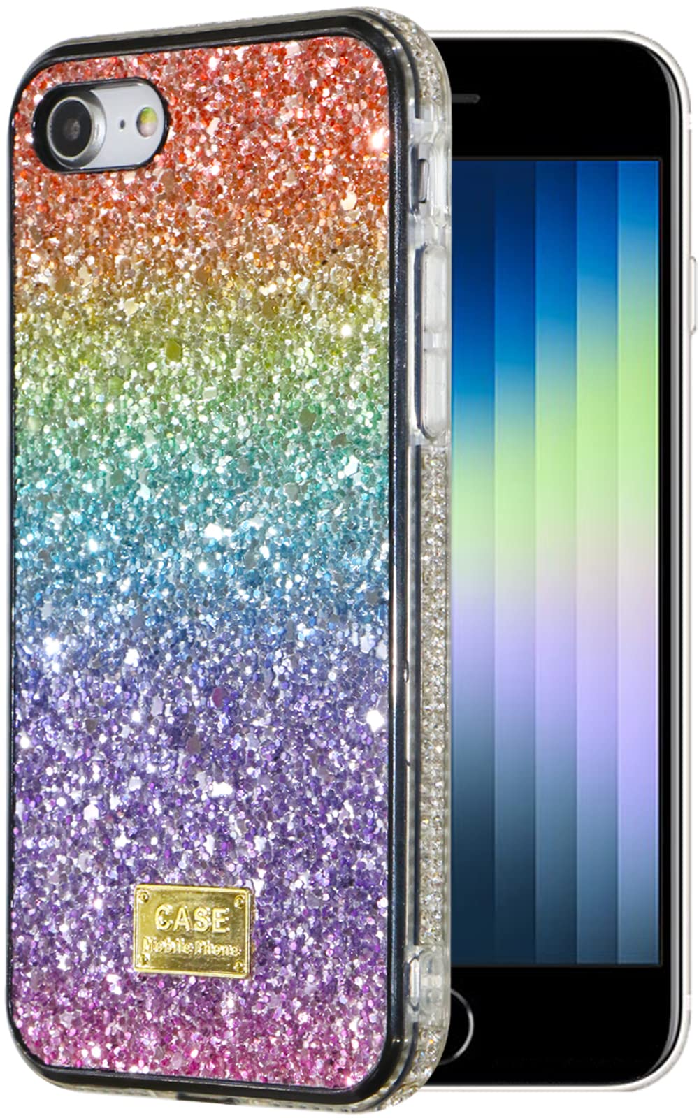 Ivachell Compatible with iPhone SE (2022) case SE3 Glitter Bling Rainbow Women Luxury 3rd Generation Phone Cover Gradient Girly Fashion Sparkly Cute Girls Shiny Pretty Stylish 4.7 inch