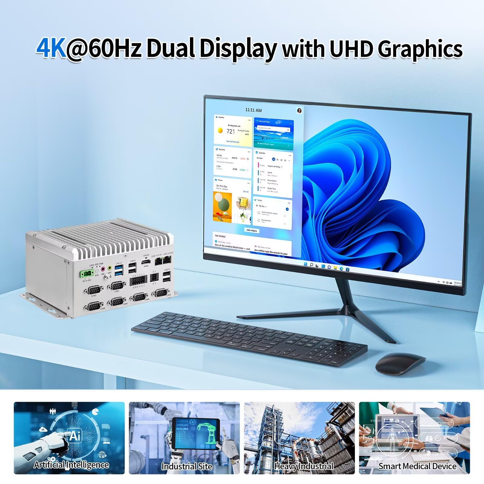 Industrie Mini PC Lüfterlos Fanless Embedded Computer J6412 Dual LAN 6COM 8Pin GPIO 4USB 4K Display Auto Power On DDR4 0G RAM 0G SSD