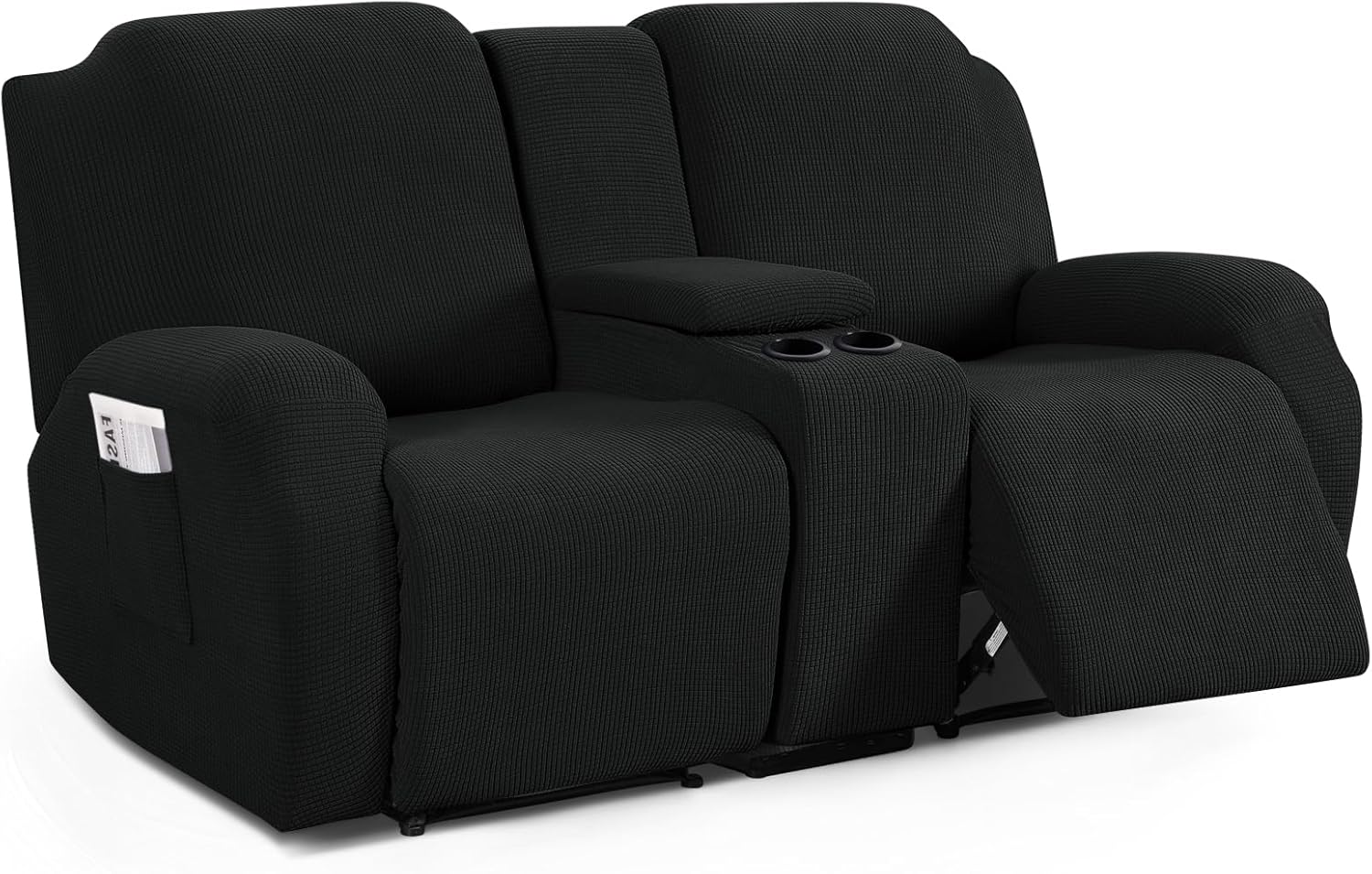 TAOCOCO Recliner Loveseat Cover with Middle Console Sofa slipcover, Stretch Reclining Sofa Covers for 2 Seat Reclining Couch, Jacquard Pattern Soft Loveseat Slipcover Furniture Protector, Black Black 2 Seat with Console