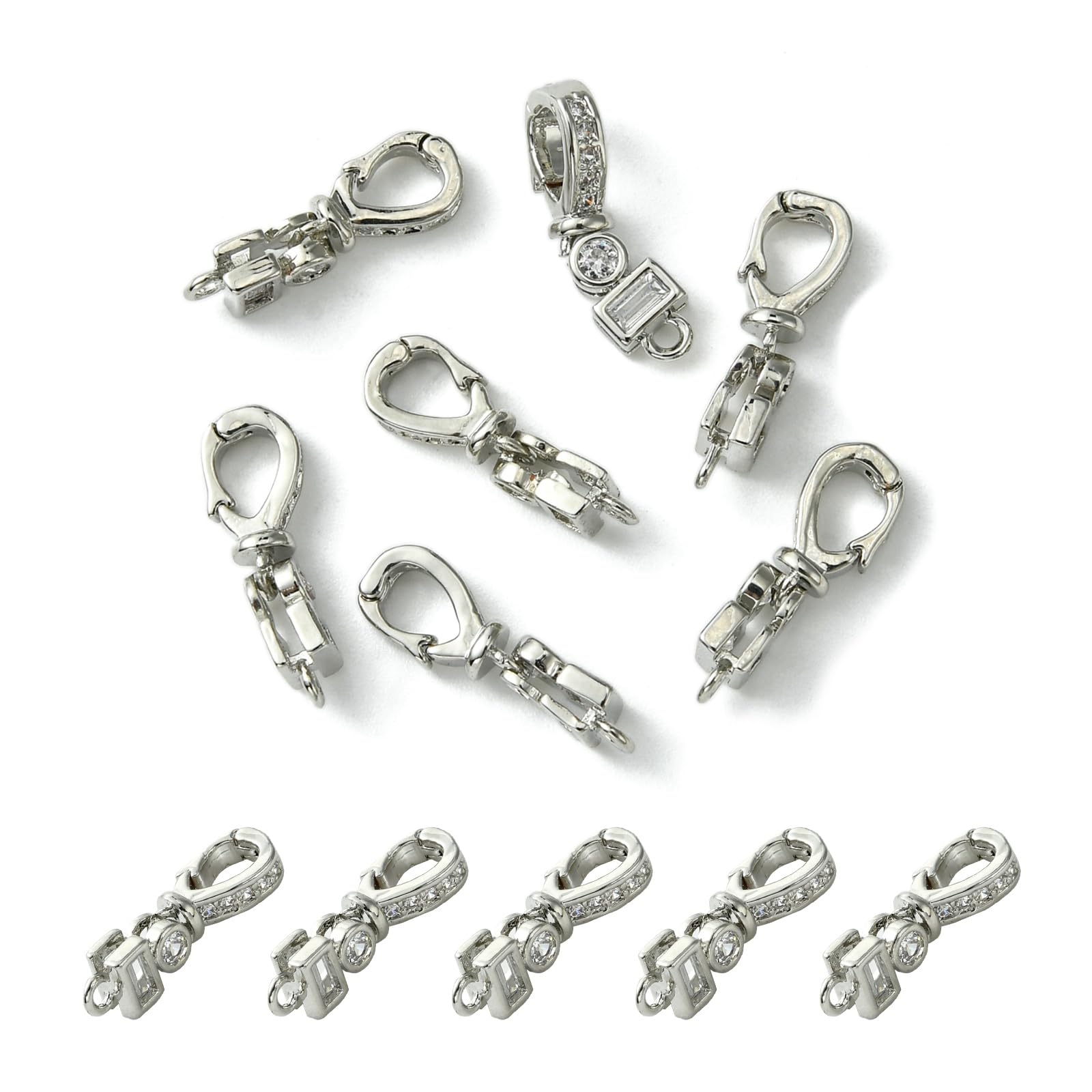 LiQunSweet 10 Pcs Micro Pave Clear Cubic Fold Over Clasps Closure End Caps Charms Pendant Bail for Bracelet Keychain Handbag Jewelry Findings - 7.5×