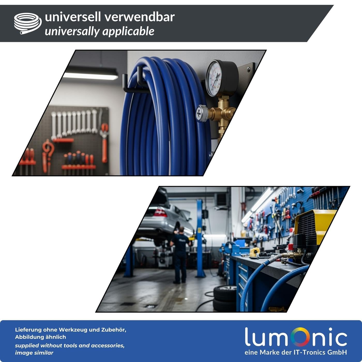 Lumonic 30m Tubo flessibile per aria compressa con raccordo a sgancio rapido I 13mm I pronto per l'uso I Flessibile, resistente all'abrasione e rinforzato in tessuto I PVC Estensione dell'aria compres