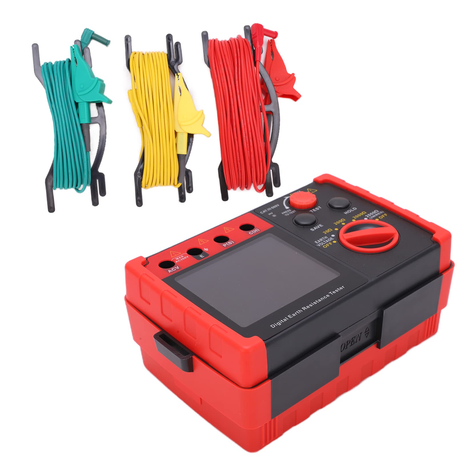 Probador Digital de Resistencia a Tierra 2000Ω Medidor de Resistencia a Tierra GT5105A con Alta Precisión para Sistemas de Puesta a Equipos de Energía Protección contra Rayos, Almacena 20