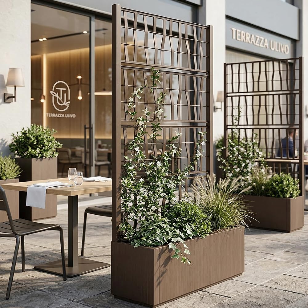 Fioriera alta cm 175 con vaso largo cm 80 Spalliera Grigliata separe' tortora graticola rampicante modulabile e componibile per Esterni Giardini Terrazze separatore ambienti locali commerciali