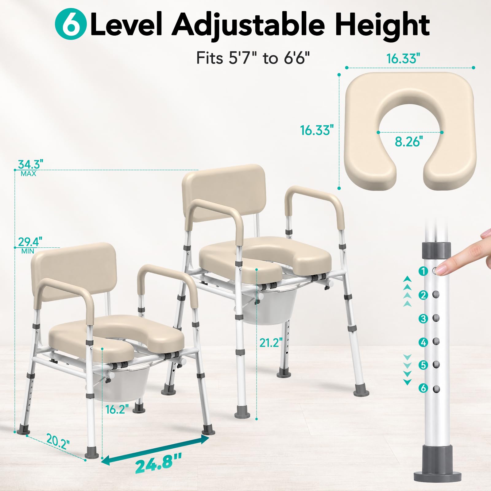 Portable Bedside Commode for Seniors & Adults -5