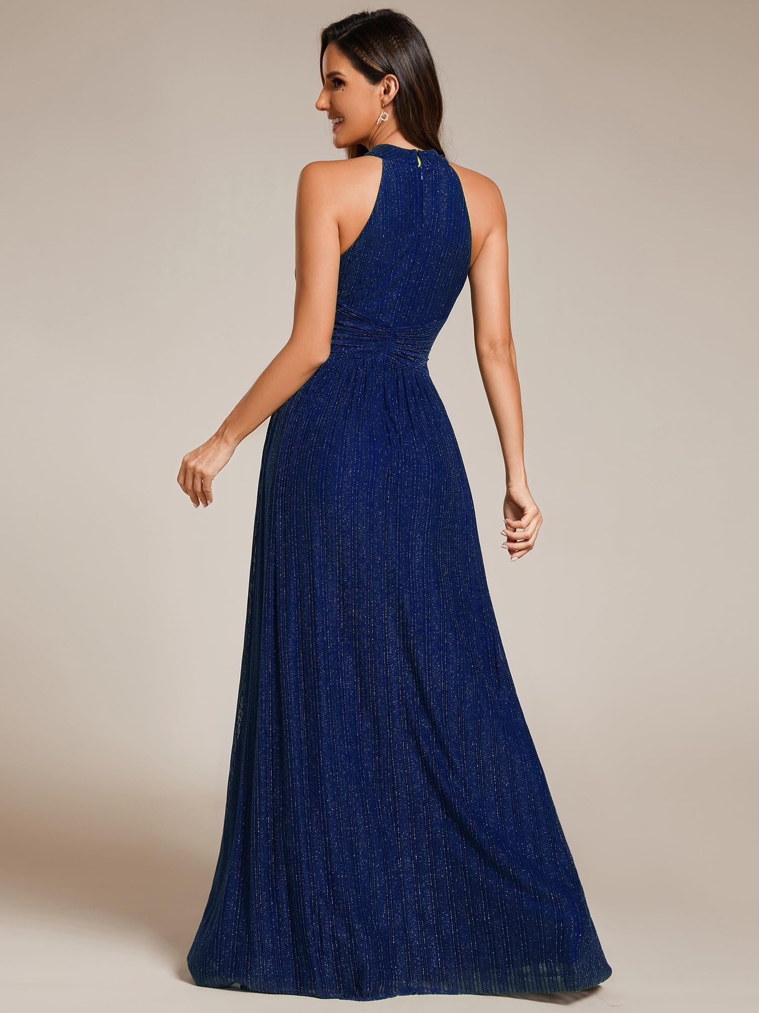 Ever-Pretty Robe de Soiree Femme Longue Épaules Dénudée Plissé sans Manches Taille Empire Scintillante EE41961