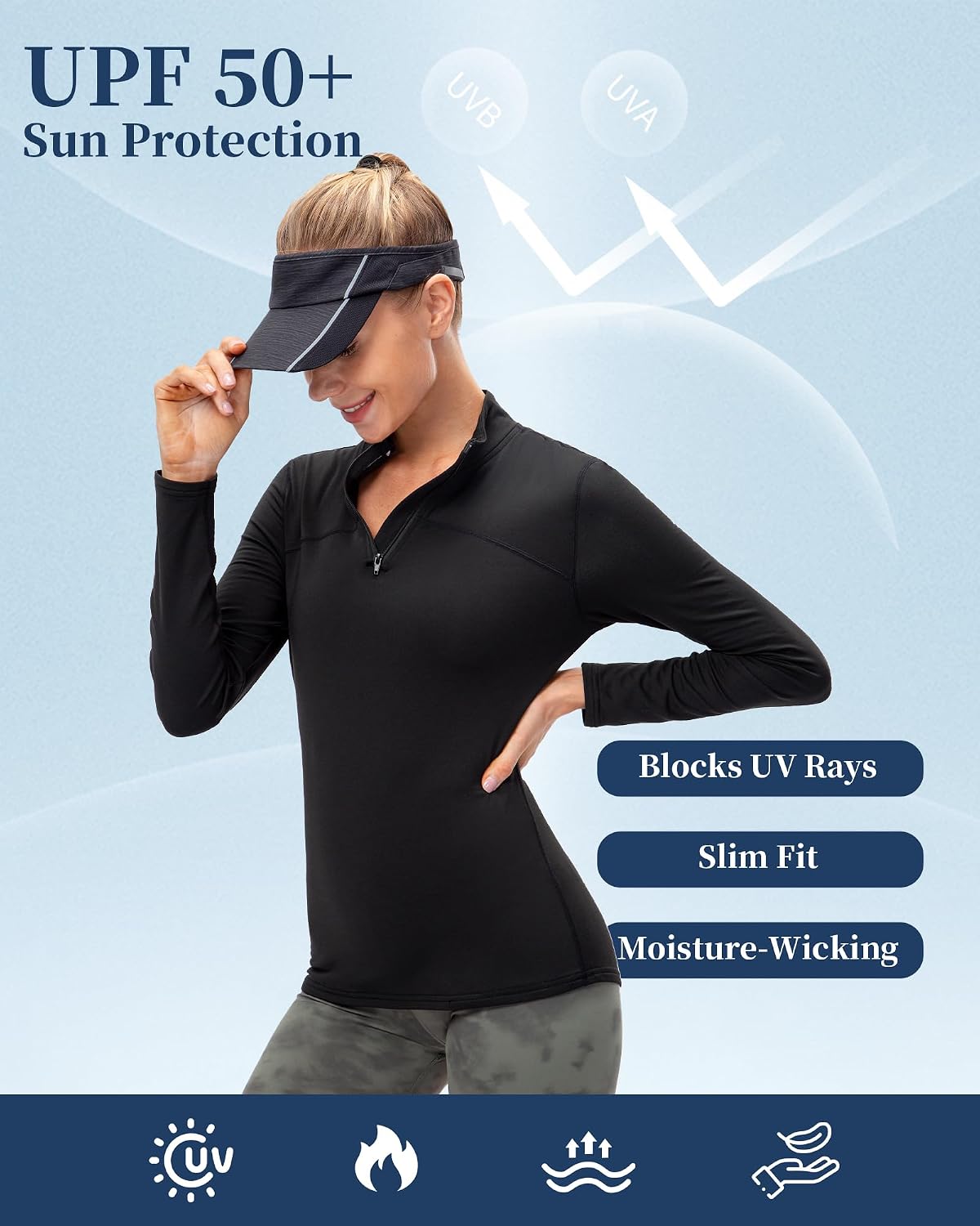 Womens Quarter Zip Pullover Slim Fit Fleece Lined Workout Tops Quick Dry Athletic Sports Yoga Gym Thermal Shirts