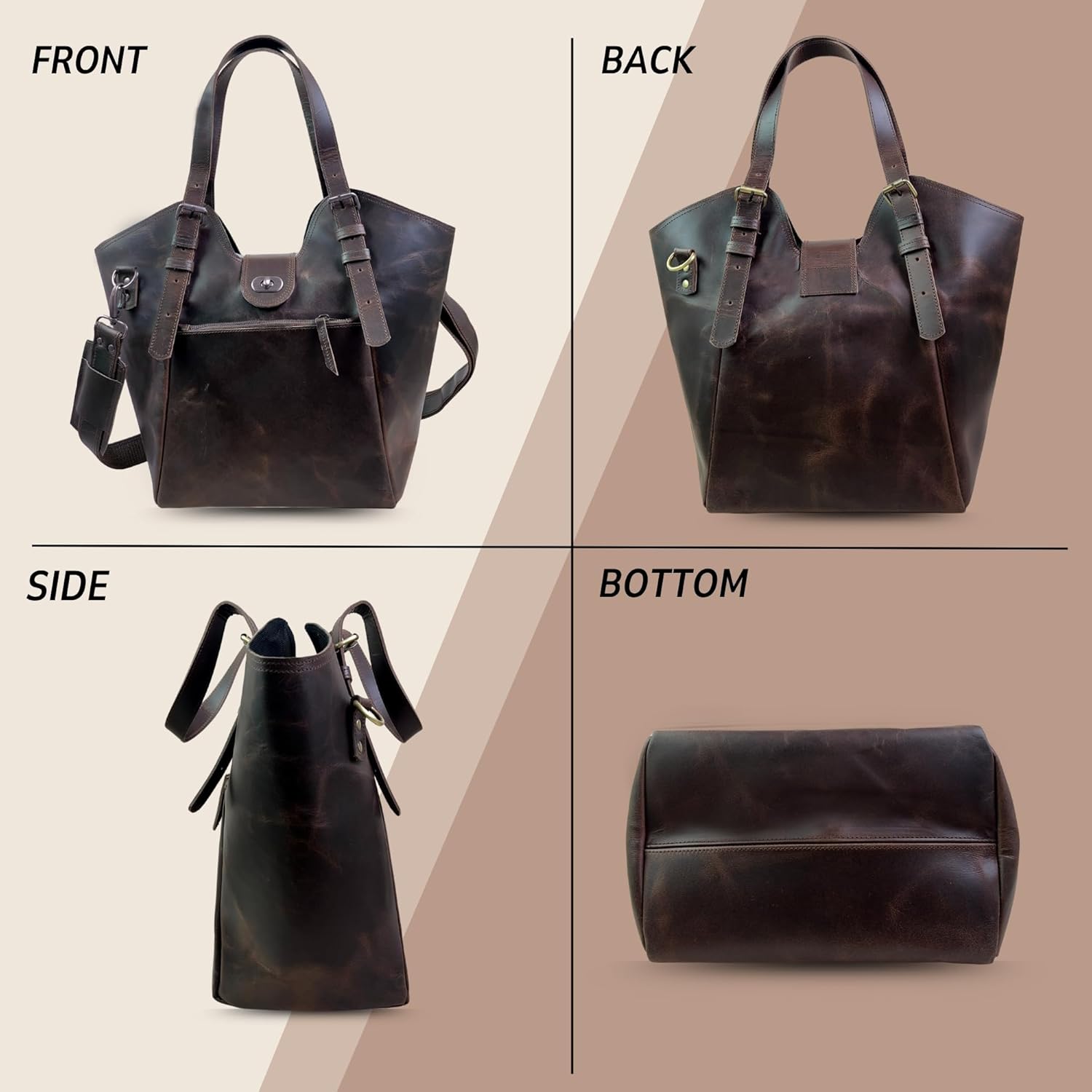 Madosh Genuine Leather Sling Tote Bag – Handcrafted Vintage Shoulder Bag with Top Handle & Detachable Strap for Women