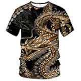 Men's Dragon T Shirt Summer Short Sleeve Tees Tops Animal Theme Shirt Anime Graphic Shirt