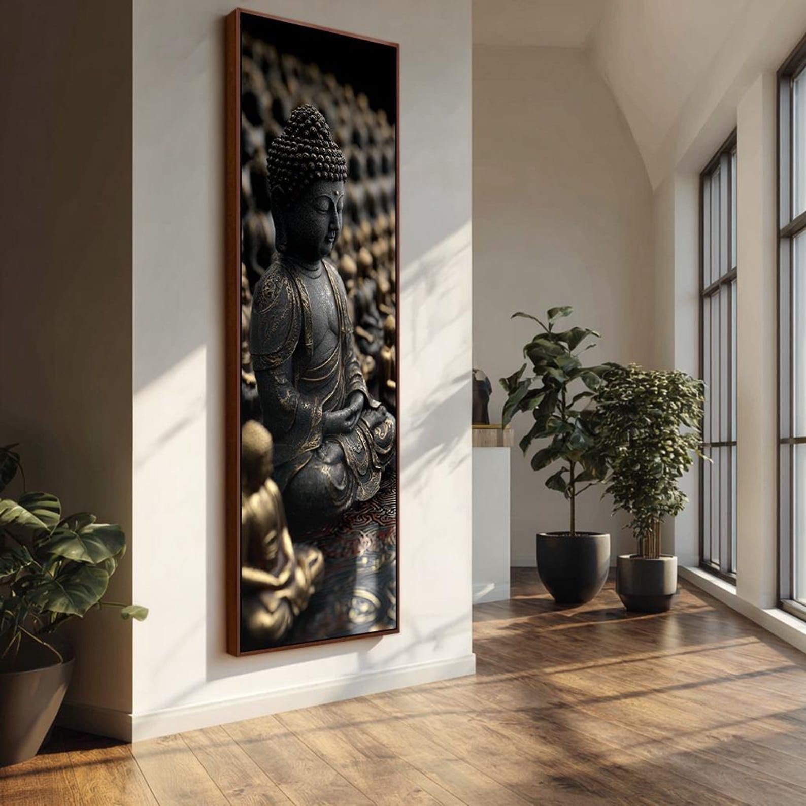 XINBAO Dark Buddha Print Canvas, Vertical Zen Decor Canvas, Spiritual Buddha Portrait, Hindu Painting, Buddhism Canvas Wall Art(65x195cm/Frameless)