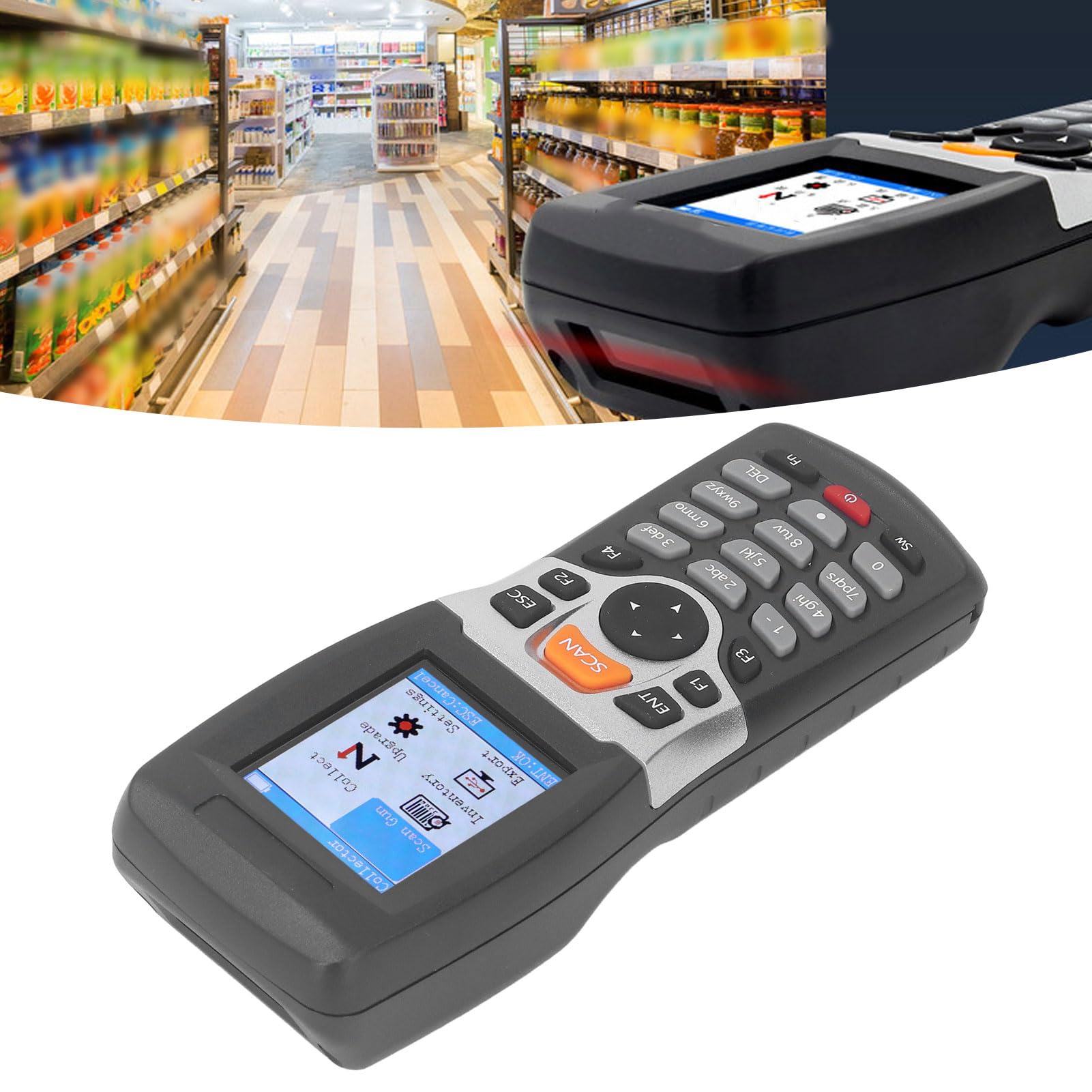 Alomejor Scanner per Codici a Barre Wireless Scanner per Inventario Portatile con Schermo LCD da 2,2 Pollici per Magazzini e Supermercati