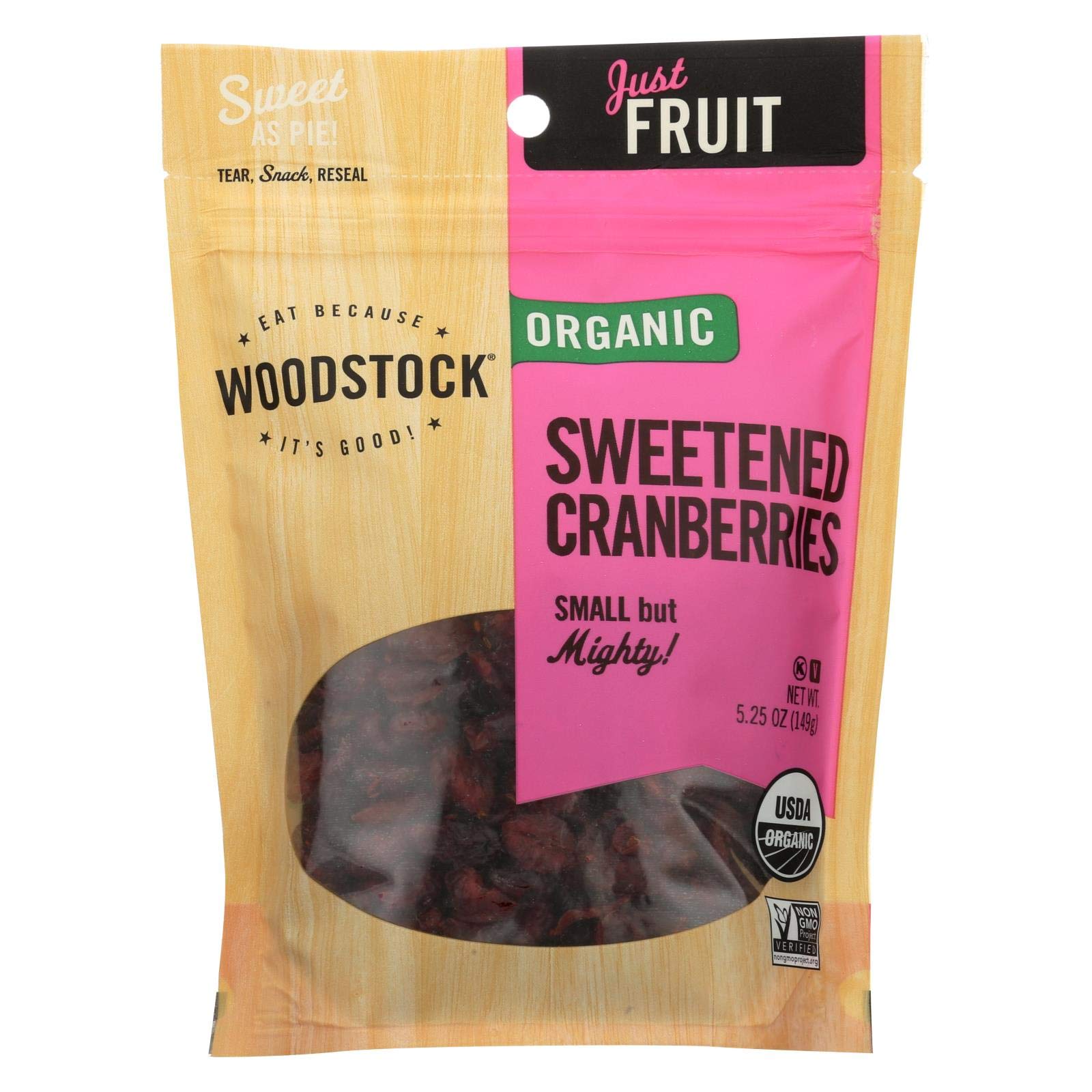 Woodstock Organic Cranberries - Sweetened - Case of 8 - 5.25 oz.
