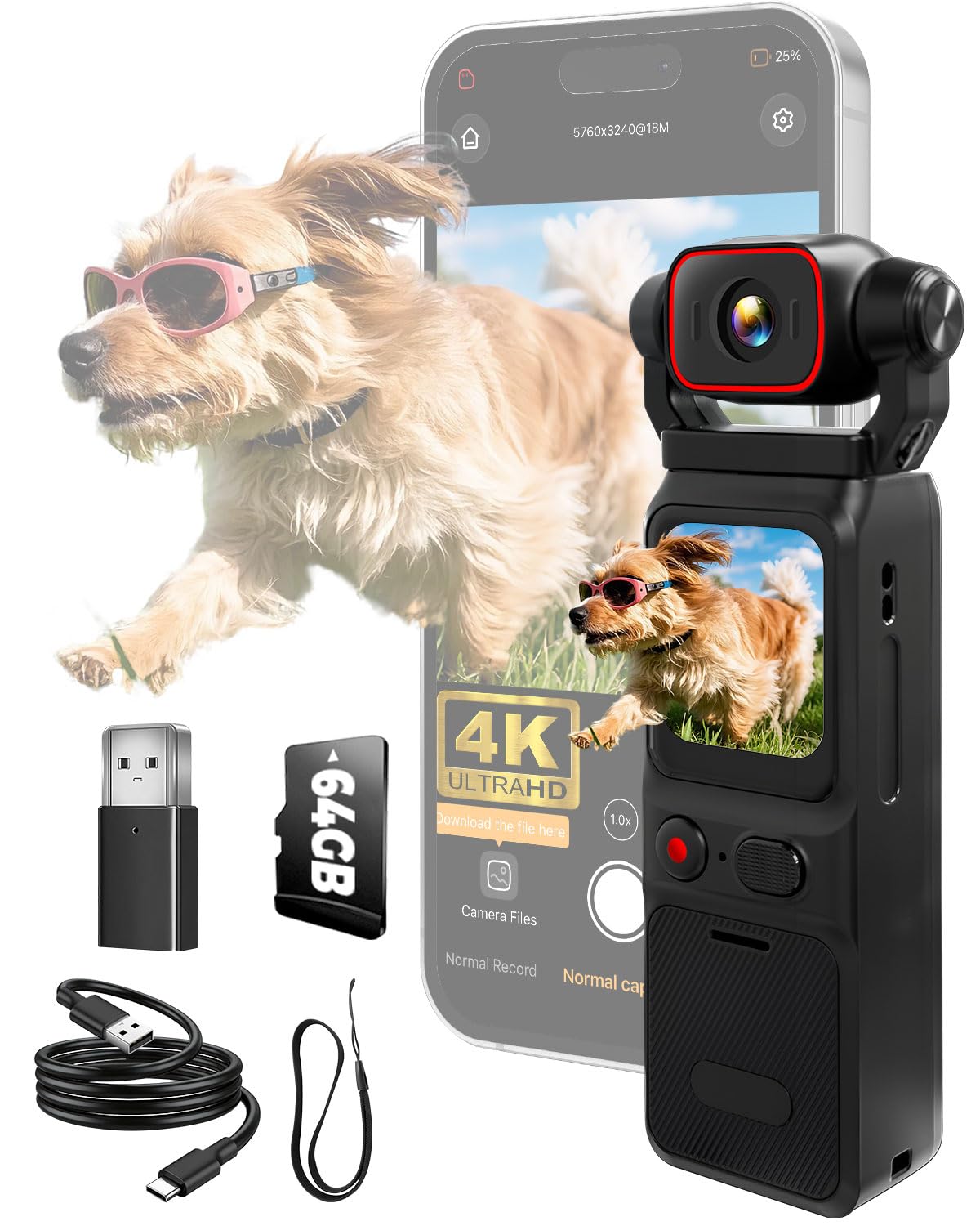 Photo 1 of JIALAIWOWO 4K Vlogging Camera (WiFi & 64GB Card), POV Camera with 3000mAh Battery, 1.69" Display, 6-Axis Stabilizer & EIS, IP65 Waterproof, 150° Wide-Angle Body Cam, Pocket Handheld Cam for Travel