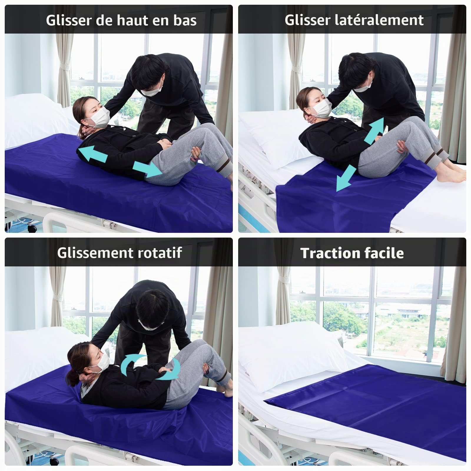 [LOSCHEN] Drap de glissement Bâche coulissante tubulaire pour le transfert des patients, feuille coulissante pour aider au transfert des personnes âgées (100x200cm（39“x79”）, Dunkelblau)