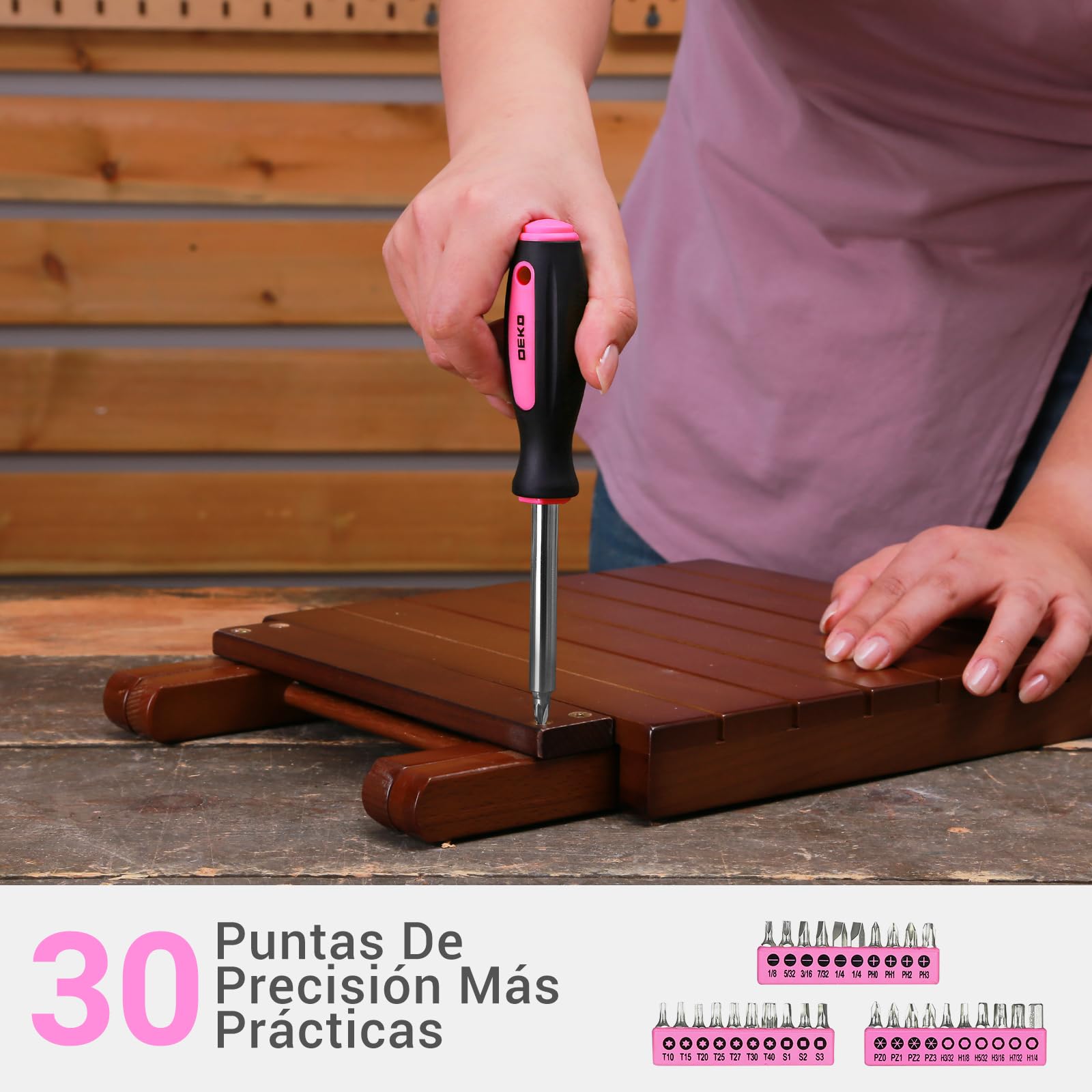 DEKO Juego Herramientas Rosa 110 Piezas, Kit de Herramientas básico para Damas para mujer con Bolsa de Transporte Fácil, para Bricolaje y Reparaciones Diarias