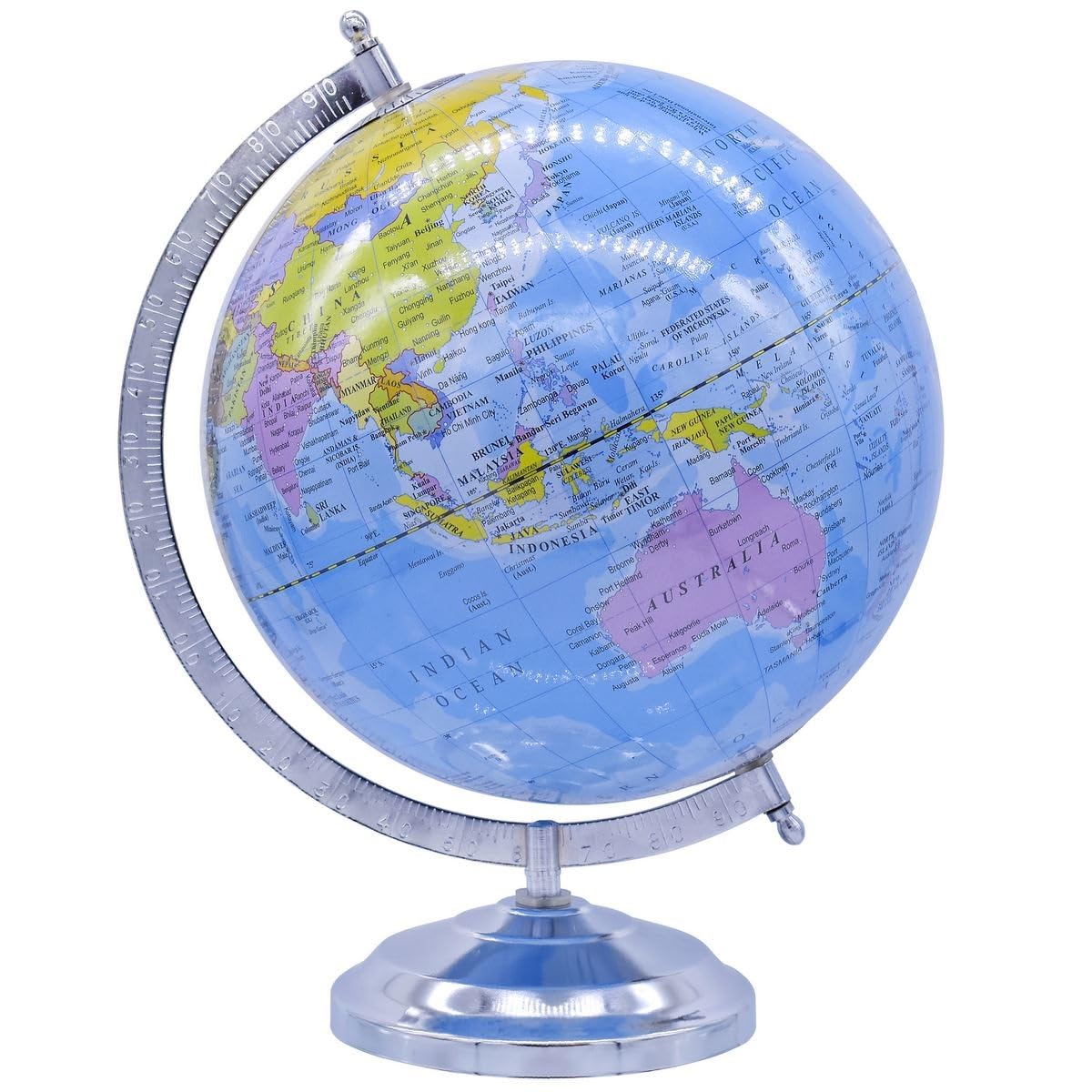 Aadya Crafts Blue World Globe 10 Inch With Metal Arc Silver Metal Base Educational Globe Home Decor World Globe Office Decor Gift Item Show Piece WGEBL10IN