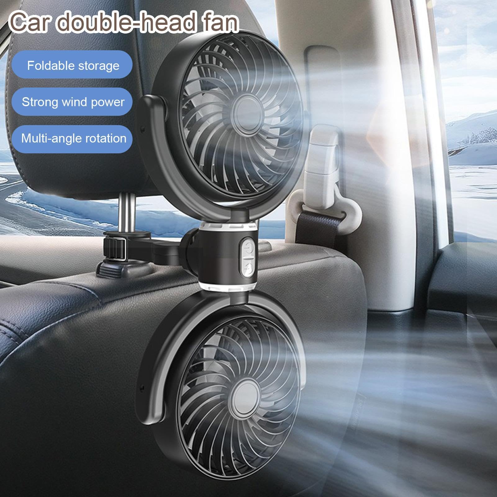 Ventilateur de siège arrière de voiture – 3 vitesses – Refroidisseur à double tête pour appuie-tête arrière – Rotation à 270 degrés – Ventilateur de siège pour, passagers confort