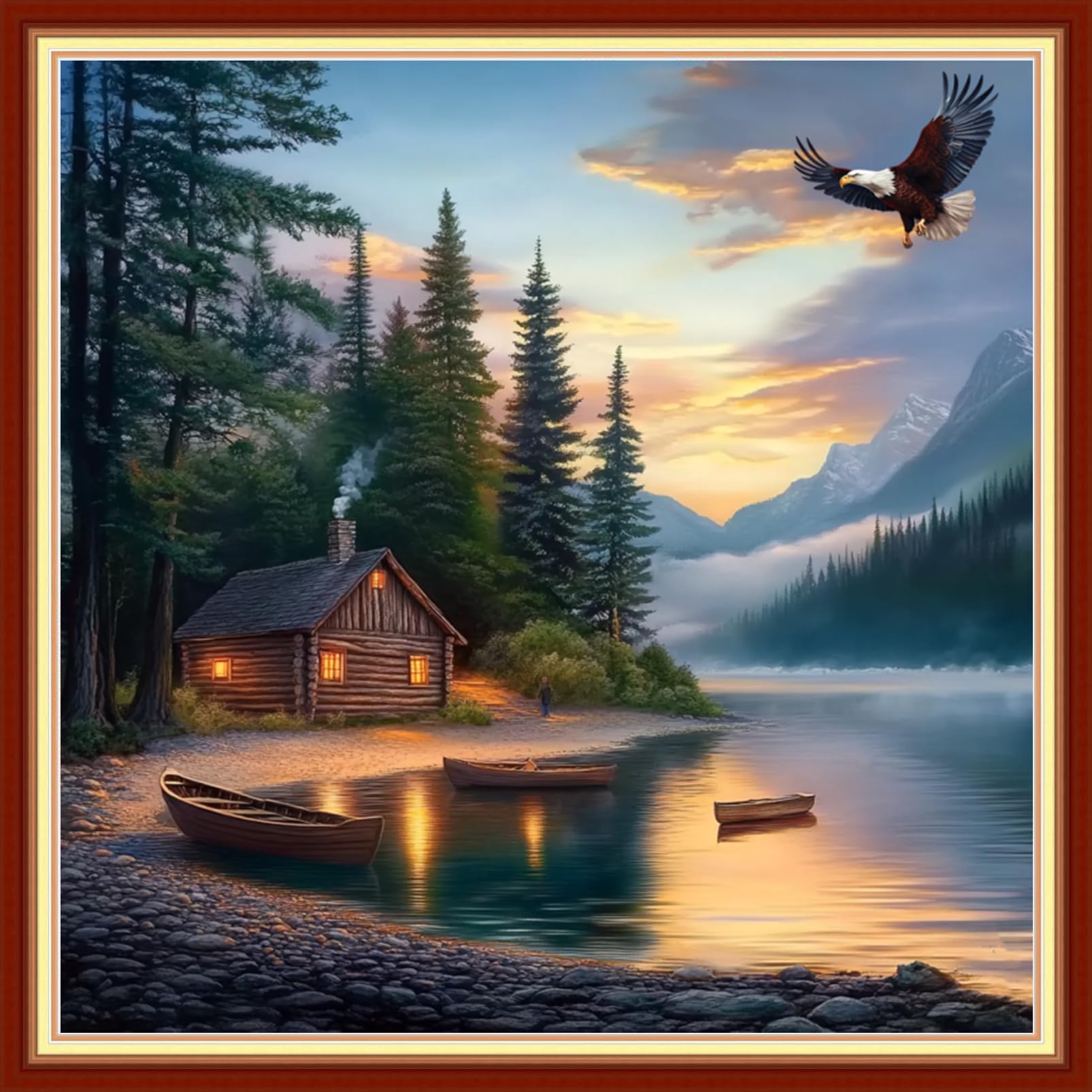 Joyhoor Cross Stitch Kits for Beginners Stamped Cross-Stitch Supplies Needlework preprint Embroidery Kits for Adults DIY Needlepoint Kits Embroidery Patterns 11CT-Small Boat by the Lake 18x18 inchs