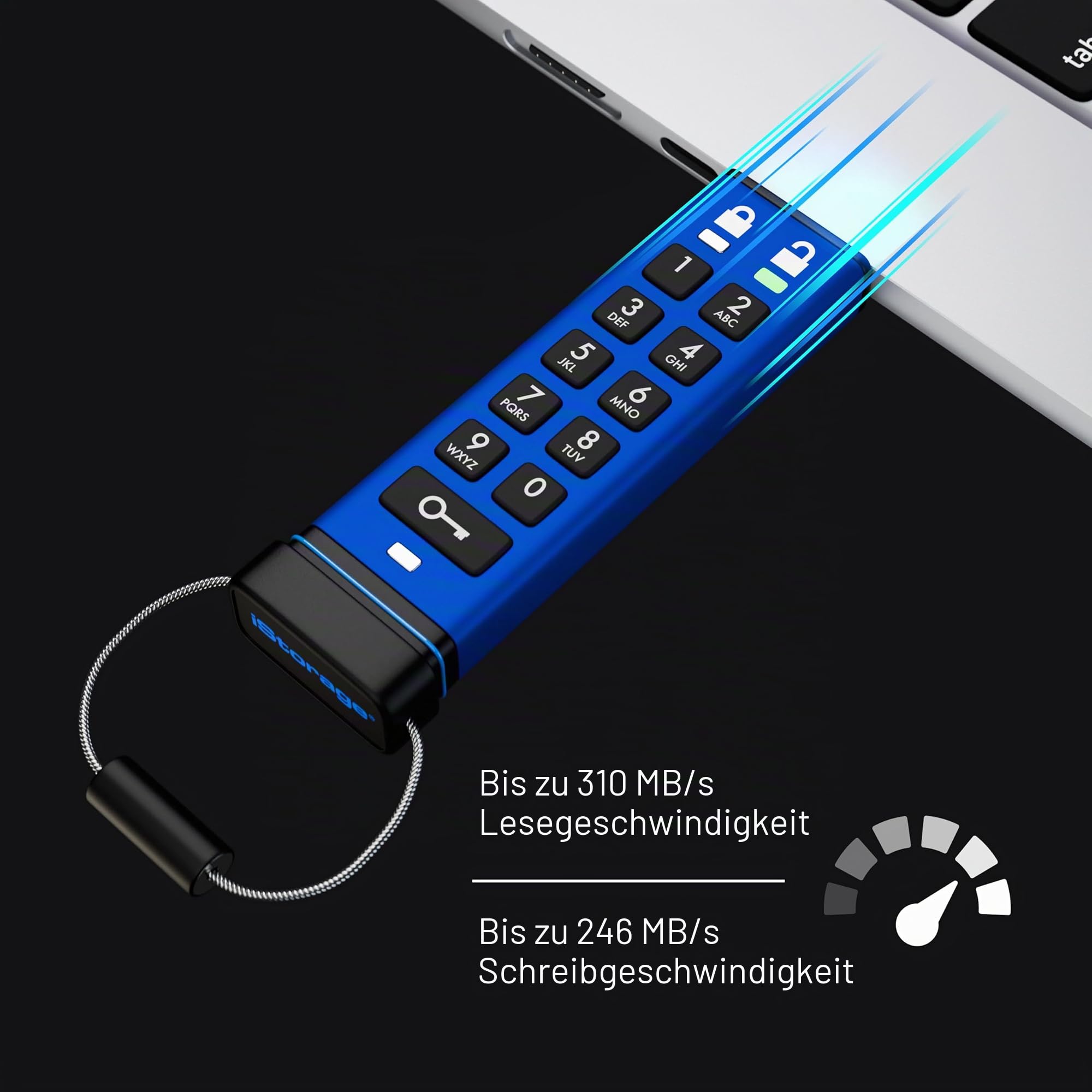 iStorage datAshur Pro+C 32 GB – Sicherer USB-Stick Typ C – FIPS 140-3 Level 3 Zertifiziert – geschützt durch PIN-Code – Adapter Typ C-A inklusive