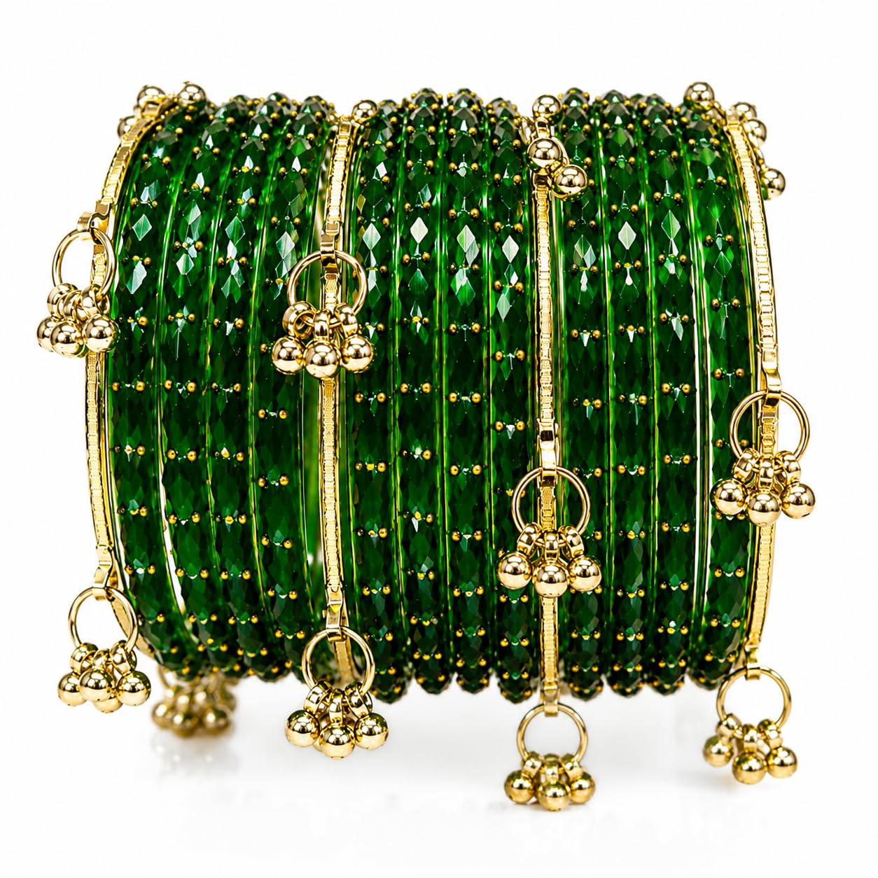 SHe Bangles Kashmiri Ghunguru Green Glass Bangle Set of 16-image-7