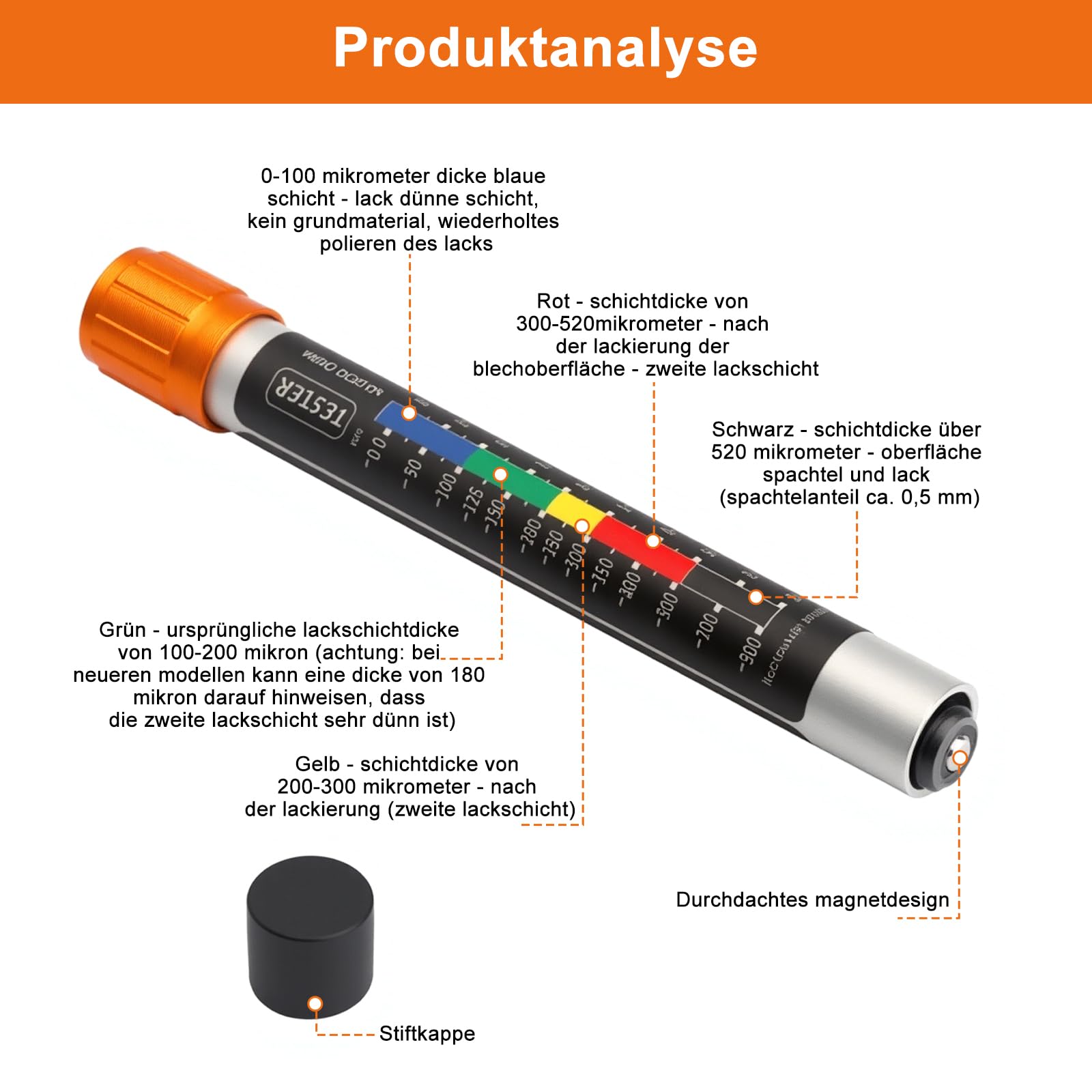 Magnetisches Lackdickenmessgerät – Batteriefrei, Produktbild-Vorschau 4