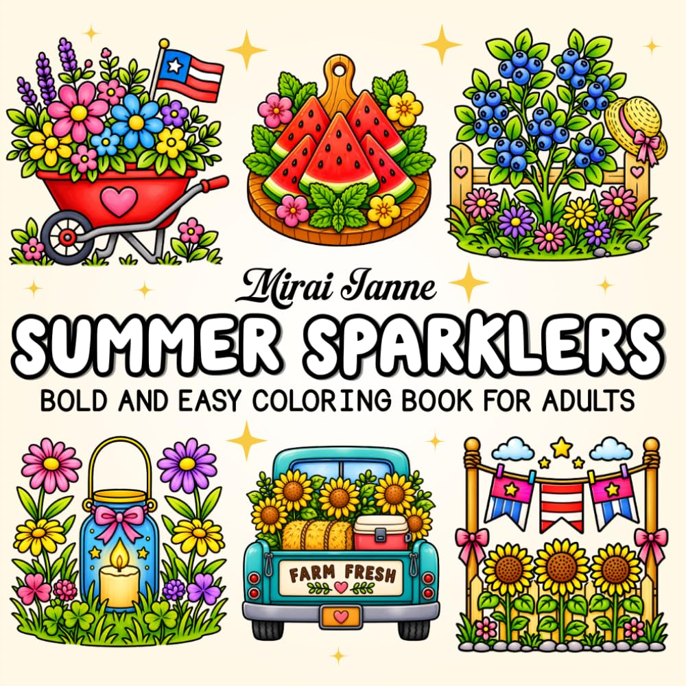 Summer Sparklers: A Bold & Easy 4th of July Coloring Book for Adults; Fireworks, Backyard Parties, Patriotic Blooms & Cozy Summer Nights (Summer Days Bold & Easy)
