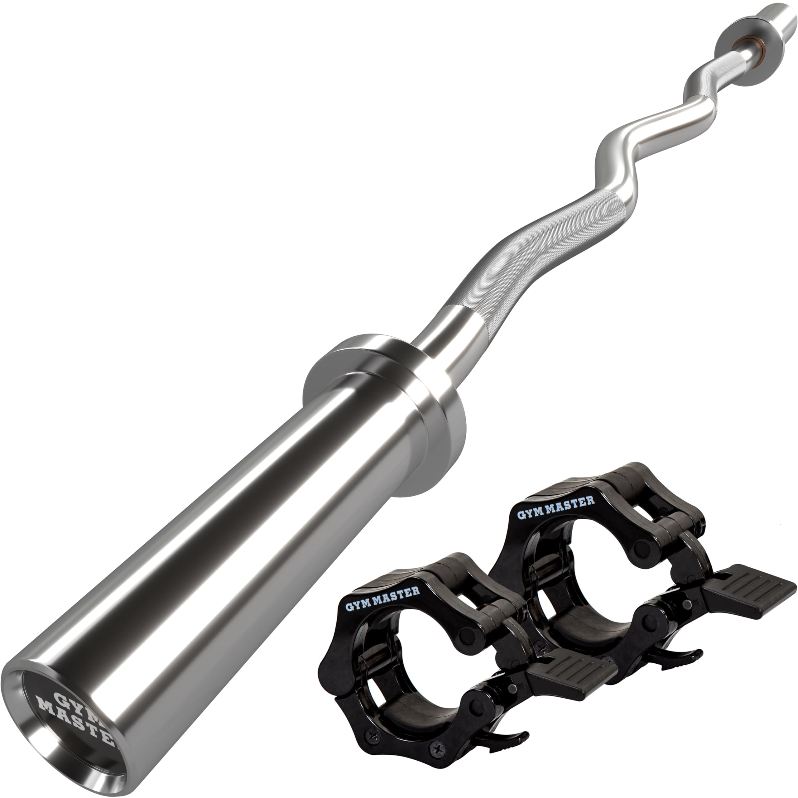 GYM MASTER EZ Curl Bar Olympic 2" Barbell for Bicep Curls and Weight Lifting - With Clamp Collars
