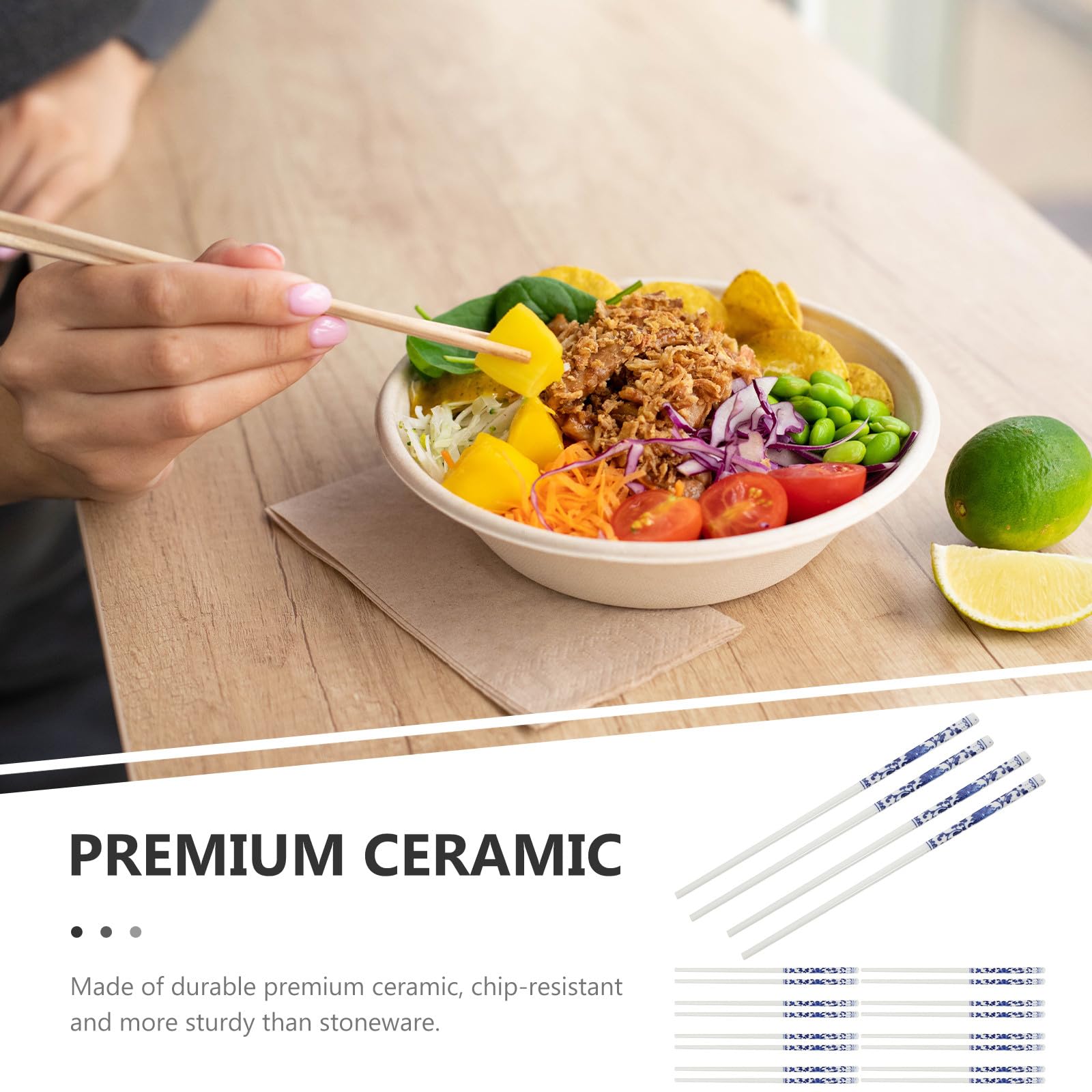 Toyvian Palillos 10 Pares Reutilizables y Resistentes a Astillas de Cerámica Azul y White Diseño Tradicional Chinos para Sushi y Cenas en Casa