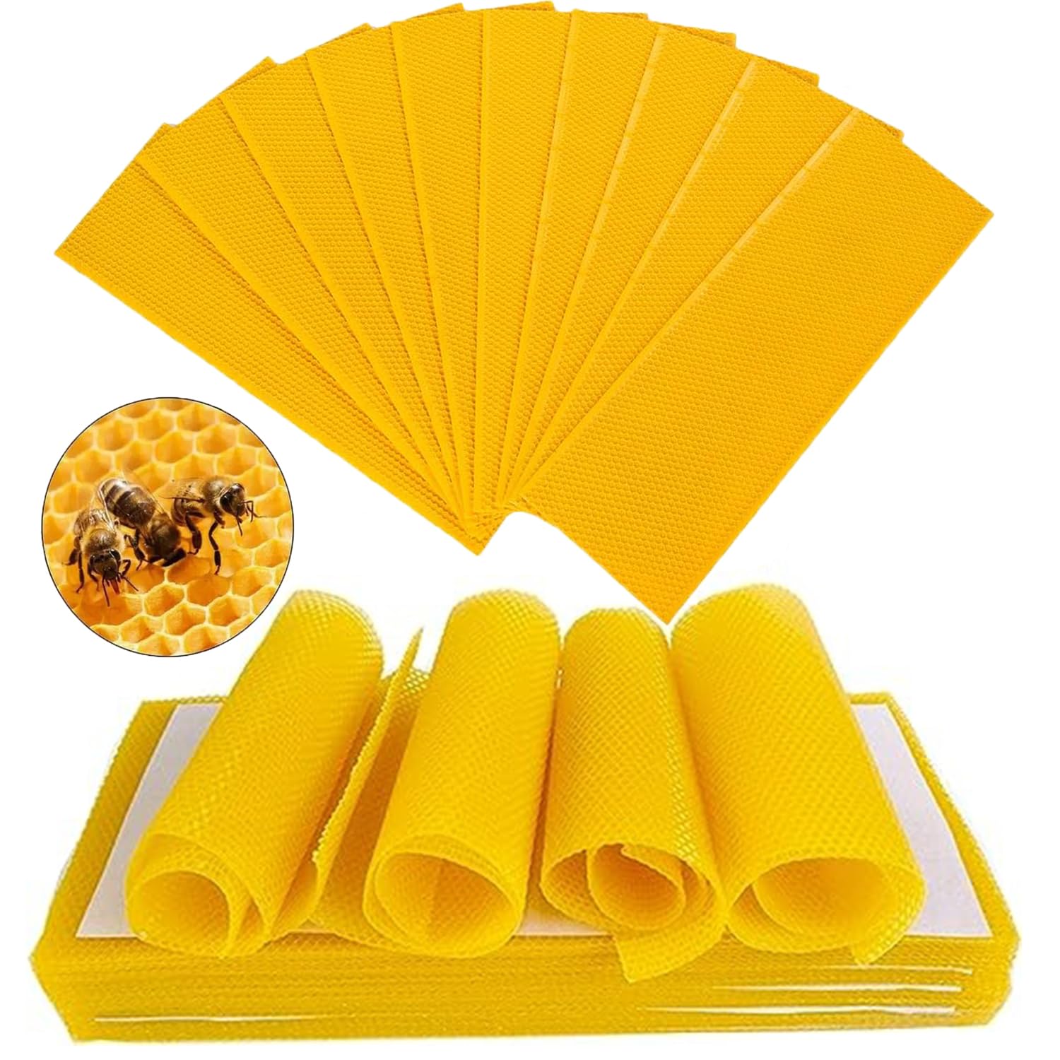 TooGet30pcs Natural Beehive Wax Frame, Yellow Beehive Wax Coated Foundation Sheet Beekeeping Equipment Beeswax Making DIY Candle Maker Supplies (19.5 * 41.5cm)
