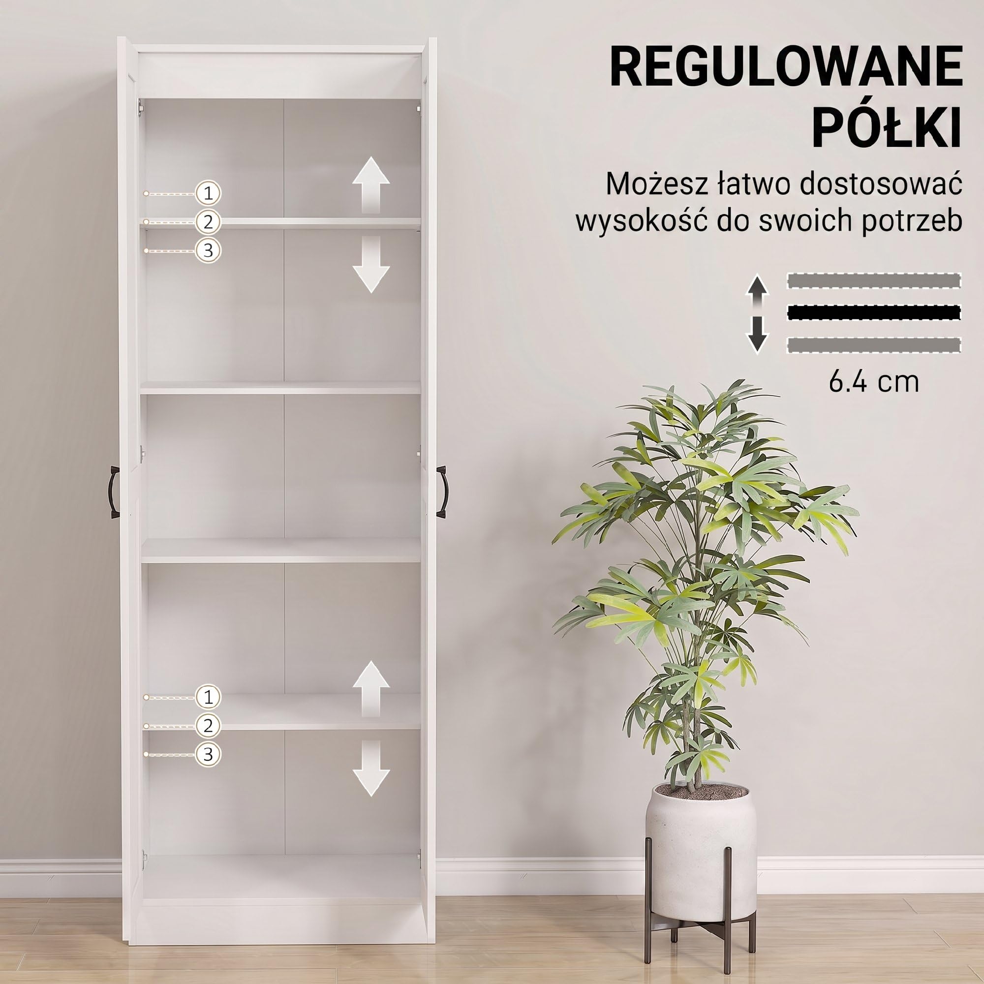 HOMCOM Küchenschrank 175 cm Vorratsschrank mit Soft-Close-Türen Weiß