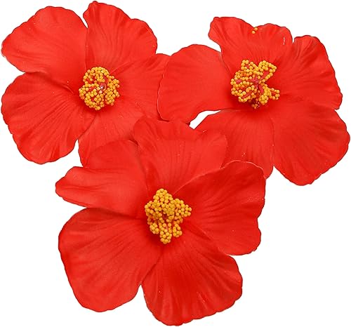 Miniatura 5 de Marsrut 10 flores de hibisco fiesta de verano decoración de bricolaje flores artificiales hula para niñas decoración de cabello rojo rosa