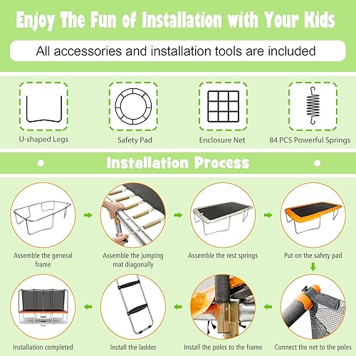 Miniatura 5 de Giantex Trampolín rectangular de 8 pies x 14 pies con certificación ASTM con recinto, escalera, marco de acero galvanizado de doble cara, carga