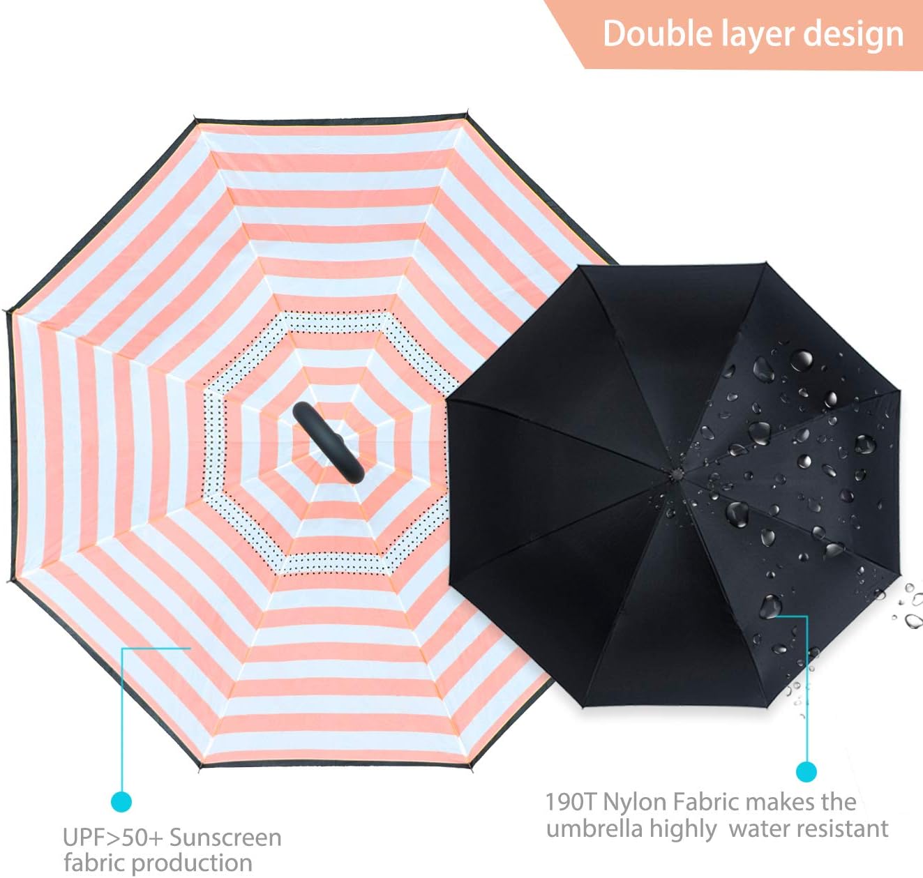 ZOMAKE Inverted Umbrella, Double Layer Reverse Umbrella Large Upside Down Umbrella with UV Protection, Windproof Inside Out Umbrella for Women with C-Shaped Handle