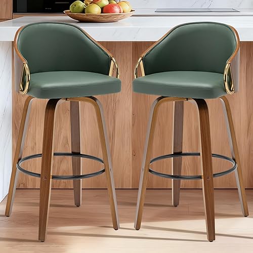 Miniatura 40 de Taburetes de bar de altura de mostrador, sillas de bar modernas ajustables de mediados de siglo con patas y brazos de acero inoxidable dorado para