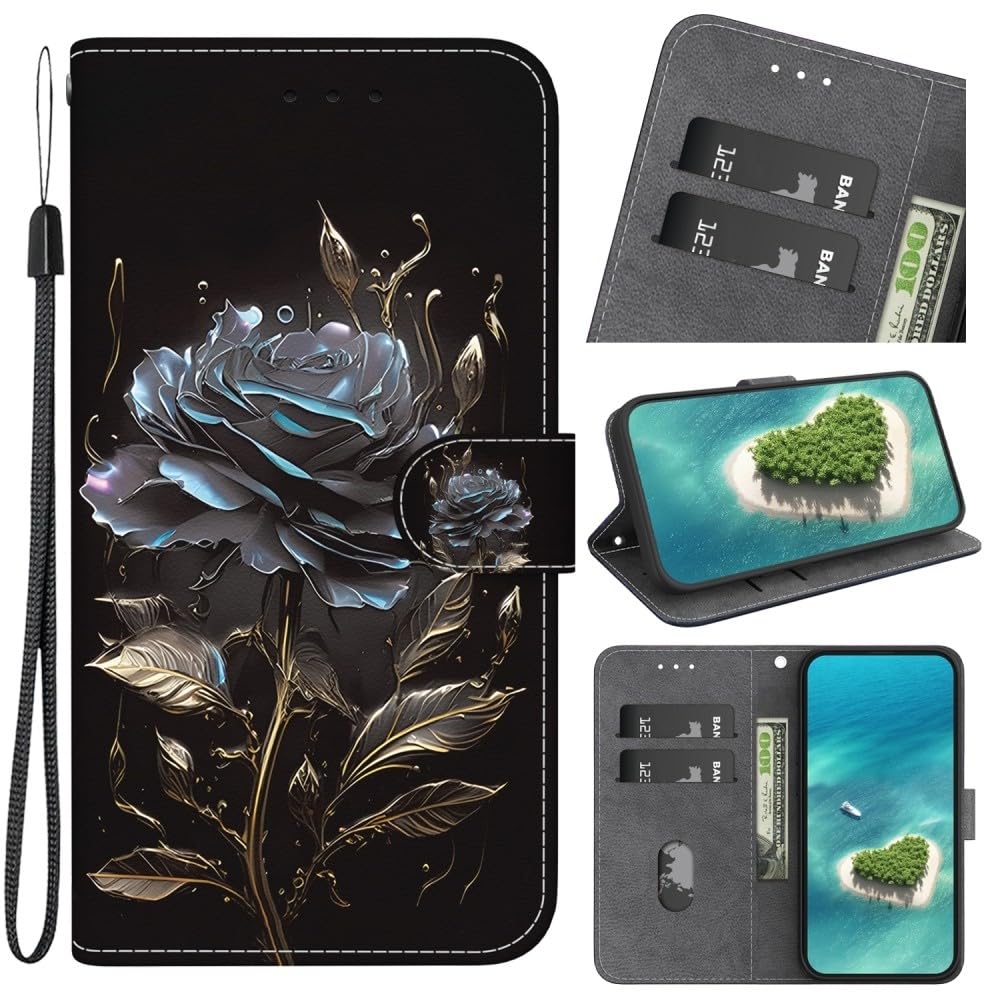 Generic Étui compatible avec Oppo A79 5G (couleur : rose noire) étui portefeuille à rabat en cuir à motif