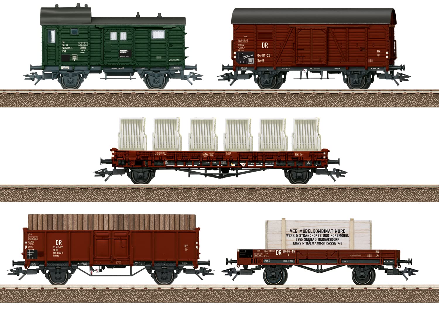 TRIX H0 24075 H0 Lot de 5 Wagons de Marchandises de la DR