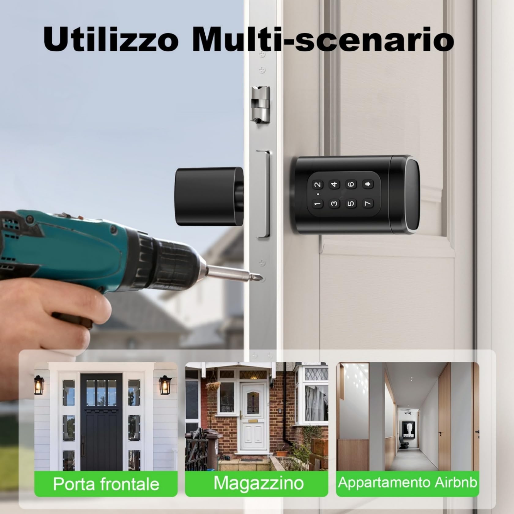 Serratura connessa, serratura biometrica con cilindro a codice, compatibile con cilindri da 60 a 90 mm(30/30,45/45), utilizzabile con Bluetooth, App, impronta digitale e chiave per aprire il blocco