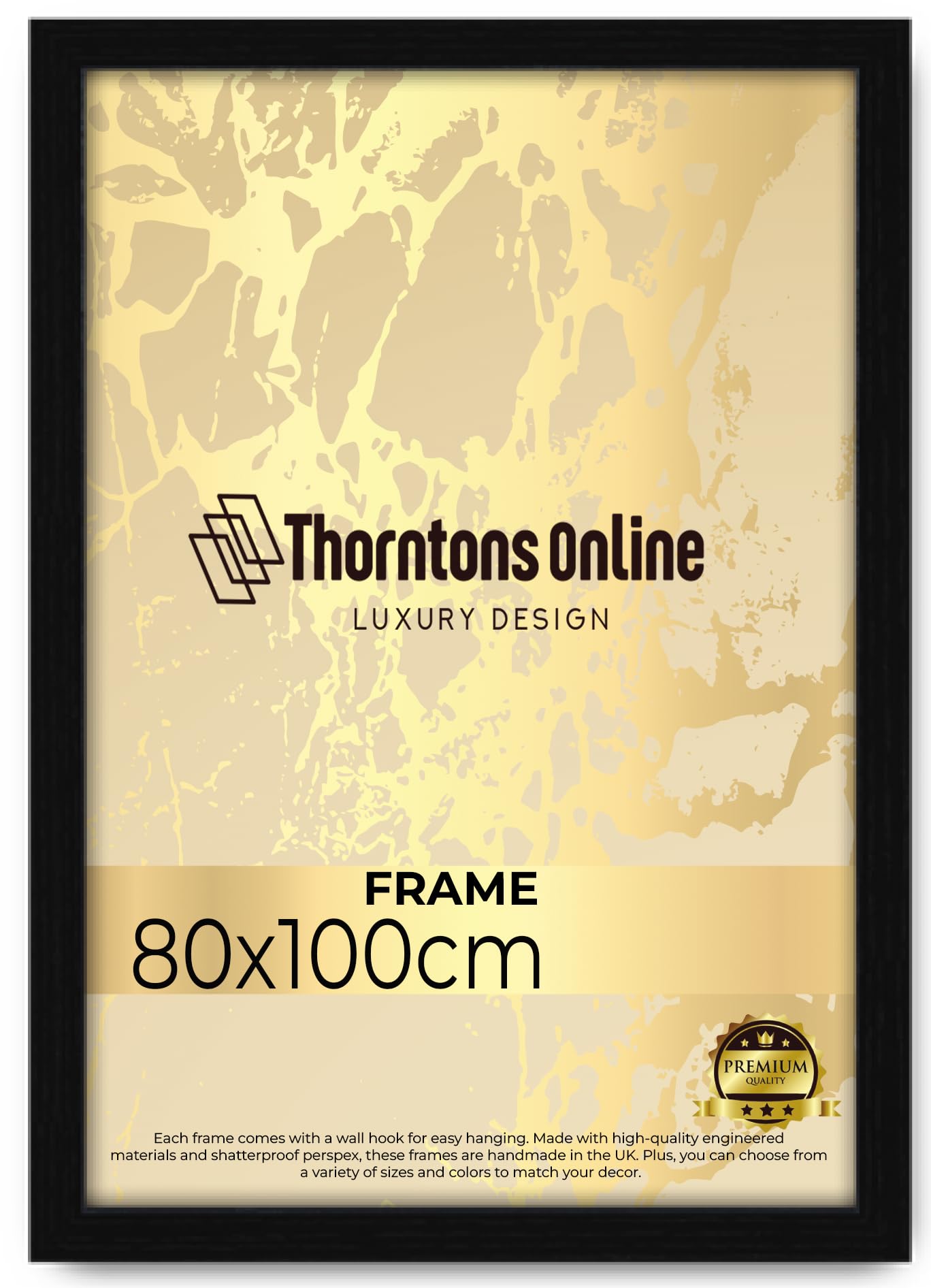 Thorntons Black Extra Large Gallery Picture Photo Frame 80x100cm With Clear Perspex Front & Wall Mounting-Solid MDF Wood-Horizontal and Vertical Wall Display-100cm x 80cm (Black)