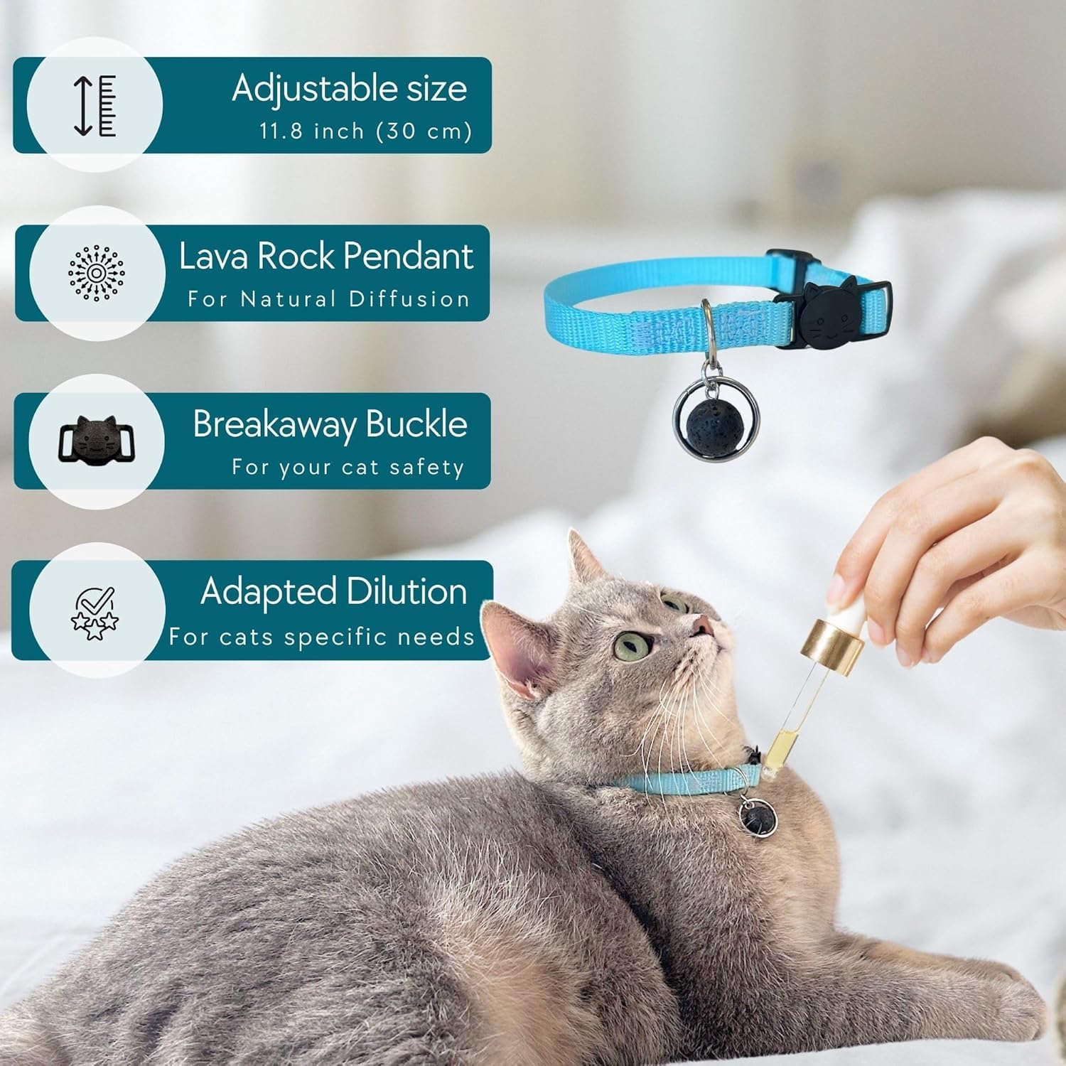 Cat Aggression Relief Calming Collar, Natural Anxiety Relief, Breakaway Vet-Approved Relaxer, Pet-Safe Collar with Essential Oils (Light Blue - Myrrh) - image 2