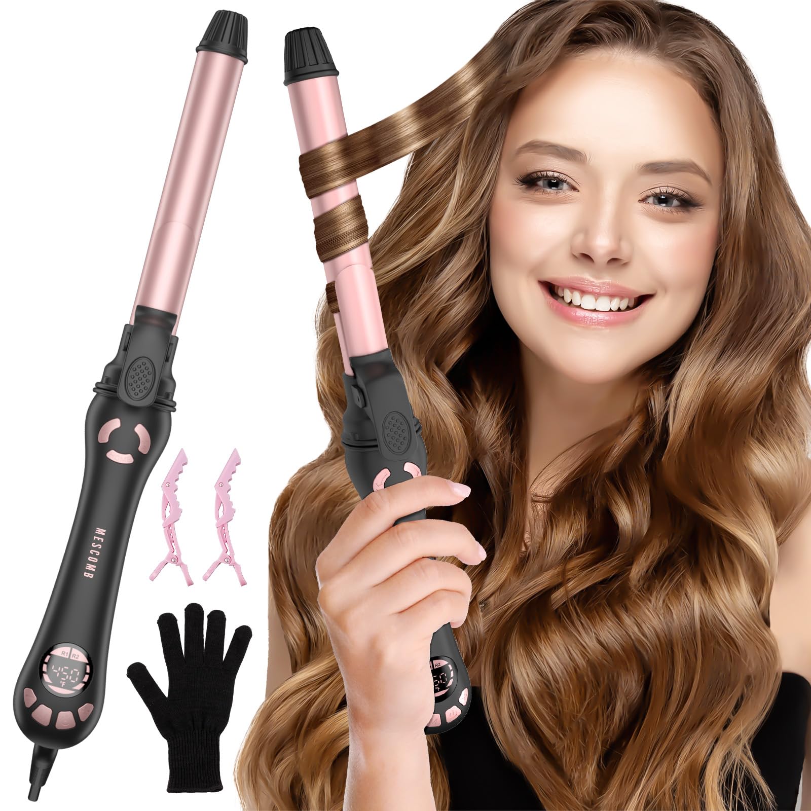 Automatic Curling Iron 1 Inch, Rotating Curling Iron with Anti-Heating Top, Dual Speed Settings, Ideal for Long-Lasting Curls and All Hair Types